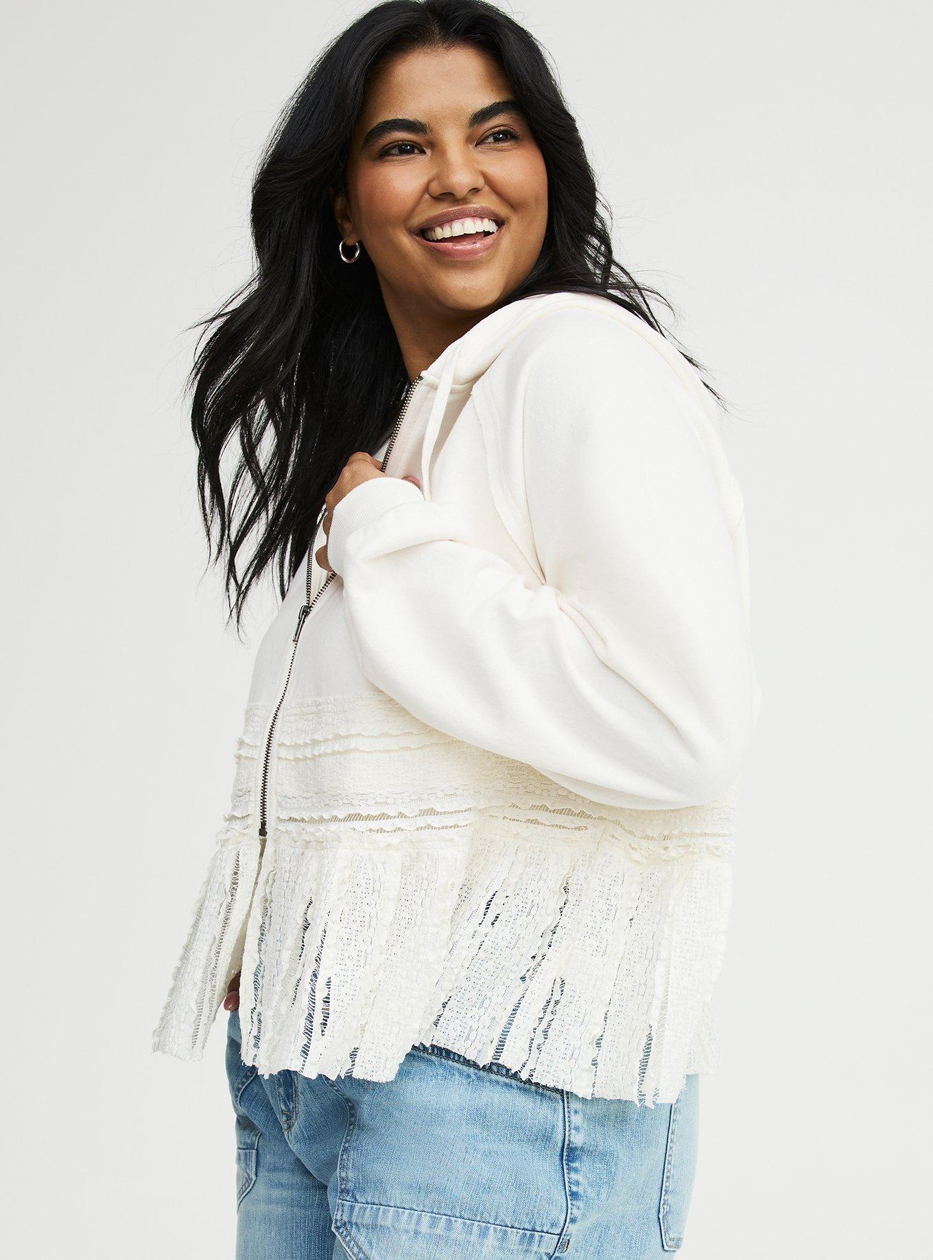 French Terry Lace Mix Hoodie, WHISPER WHITE, alternate