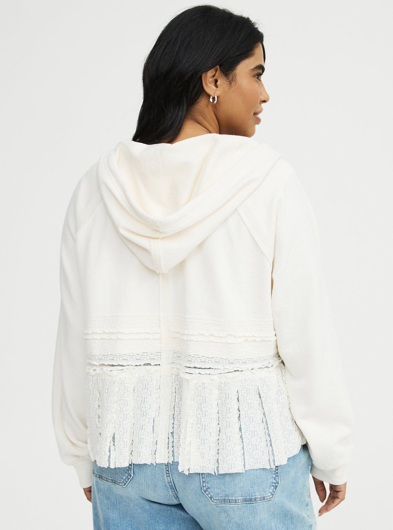 French Terry Lace Mix Hoodie, WHISPER WHITE, alternate