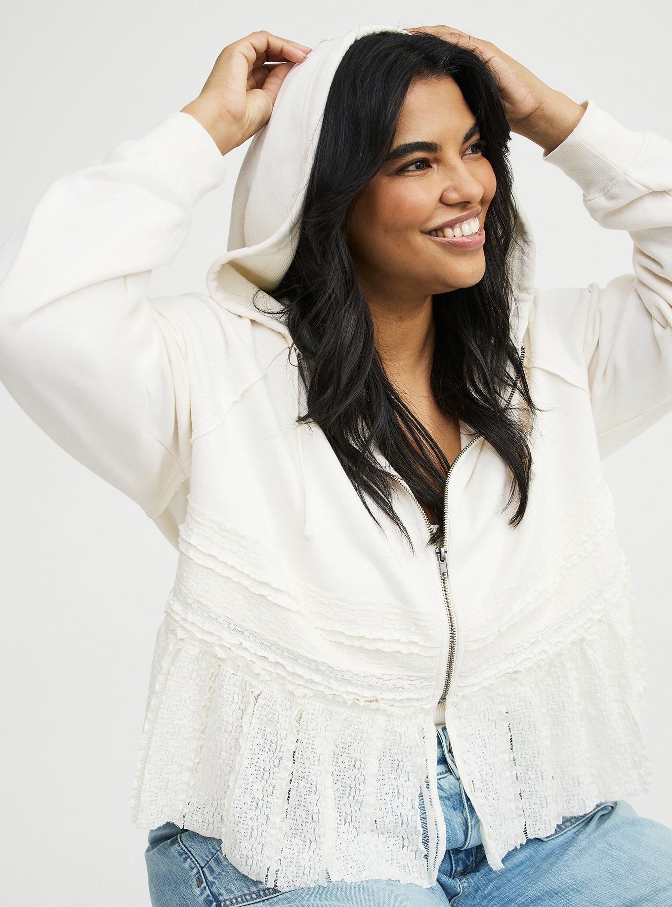 French Terry Lace Mix Hoodie, WHISPER WHITE, alternate