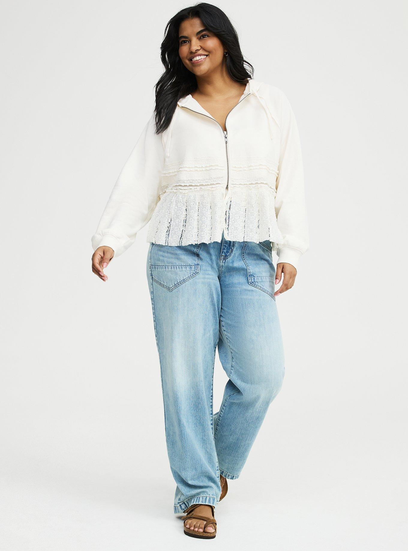 French Terry Lace Mix Hoodie, WHISPER WHITE, alternate