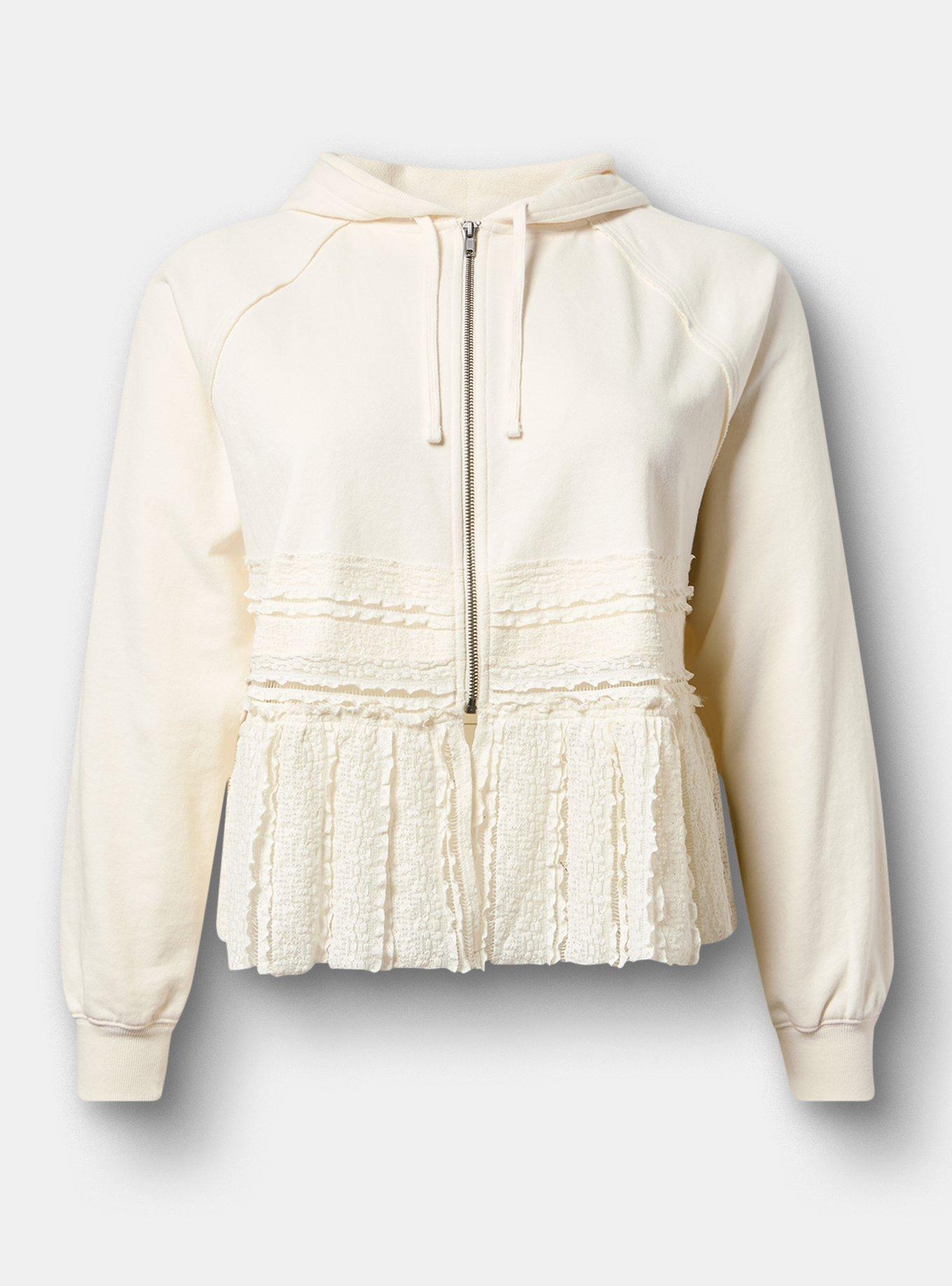 French Terry Lace Mix Hoodie, WHISPER WHITE, hi-res