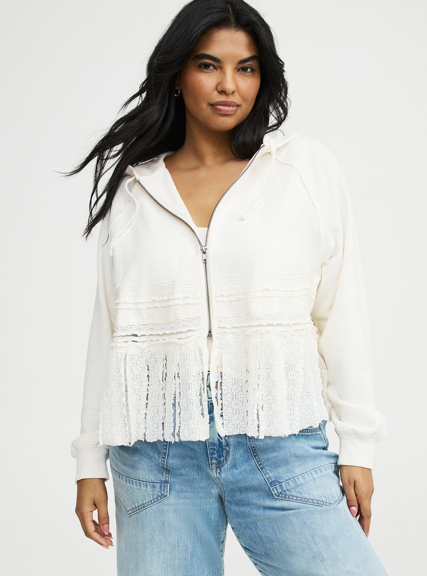 French Terry Lace Mix Hoodie, WHISPER WHITE, hi-res
