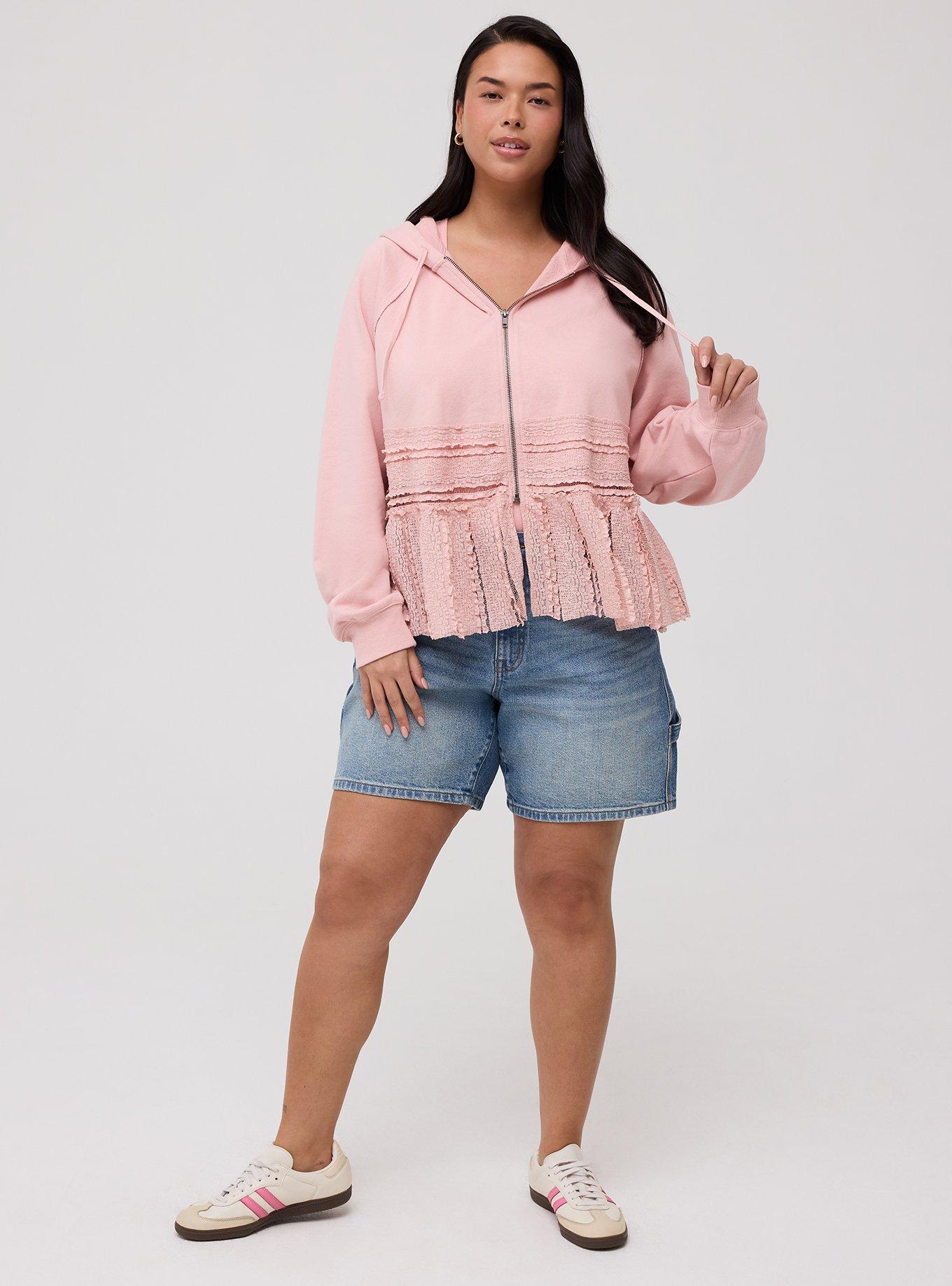 French Terry Lace Mix Hoodie, SILVER PINK, alternate