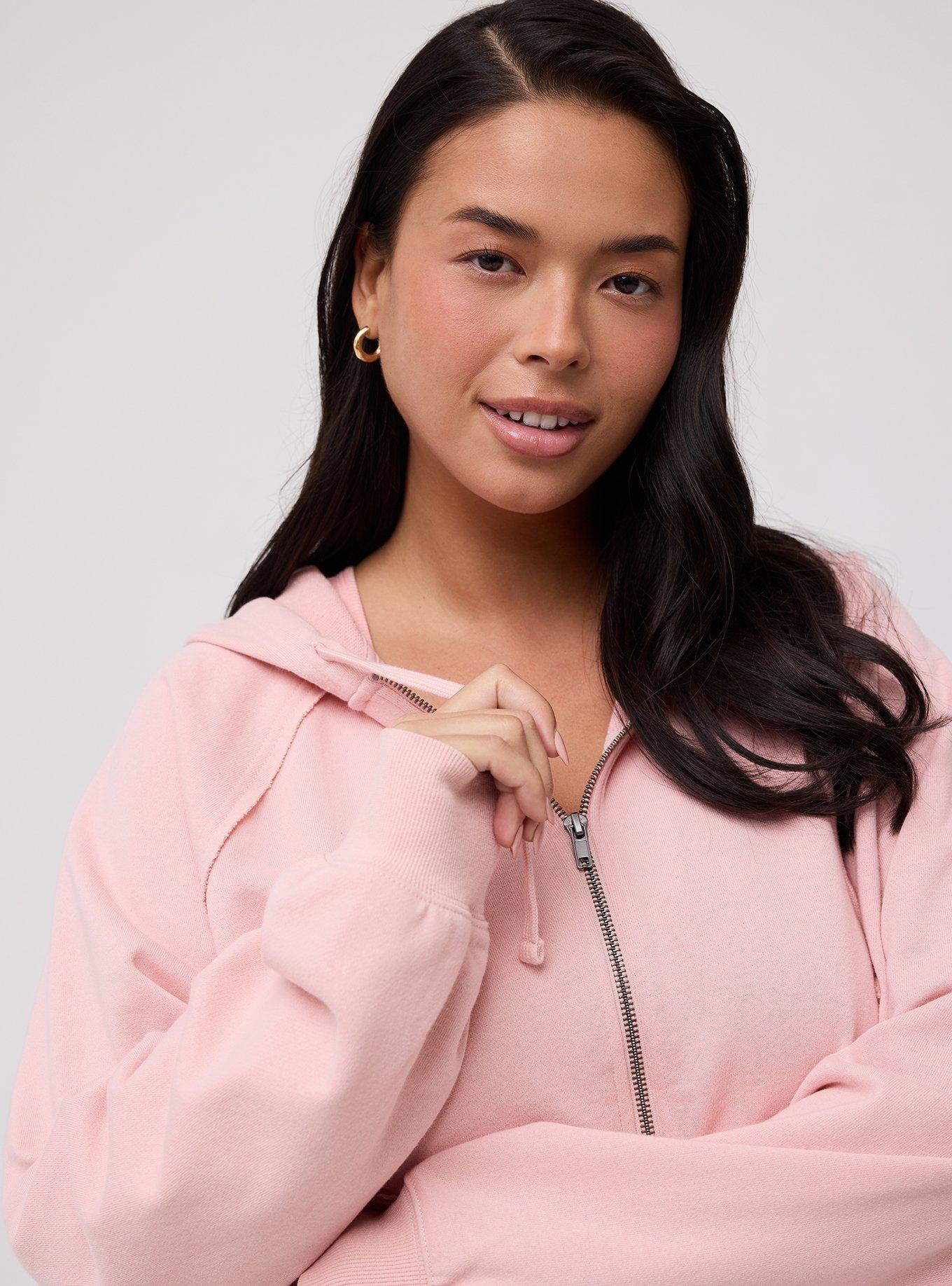 French Terry Lace Mix Hoodie, SILVER PINK, alternate