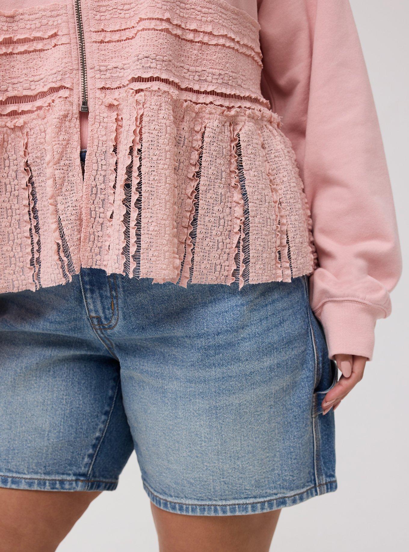 French Terry Lace Mix Hoodie, SILVER PINK, alternate