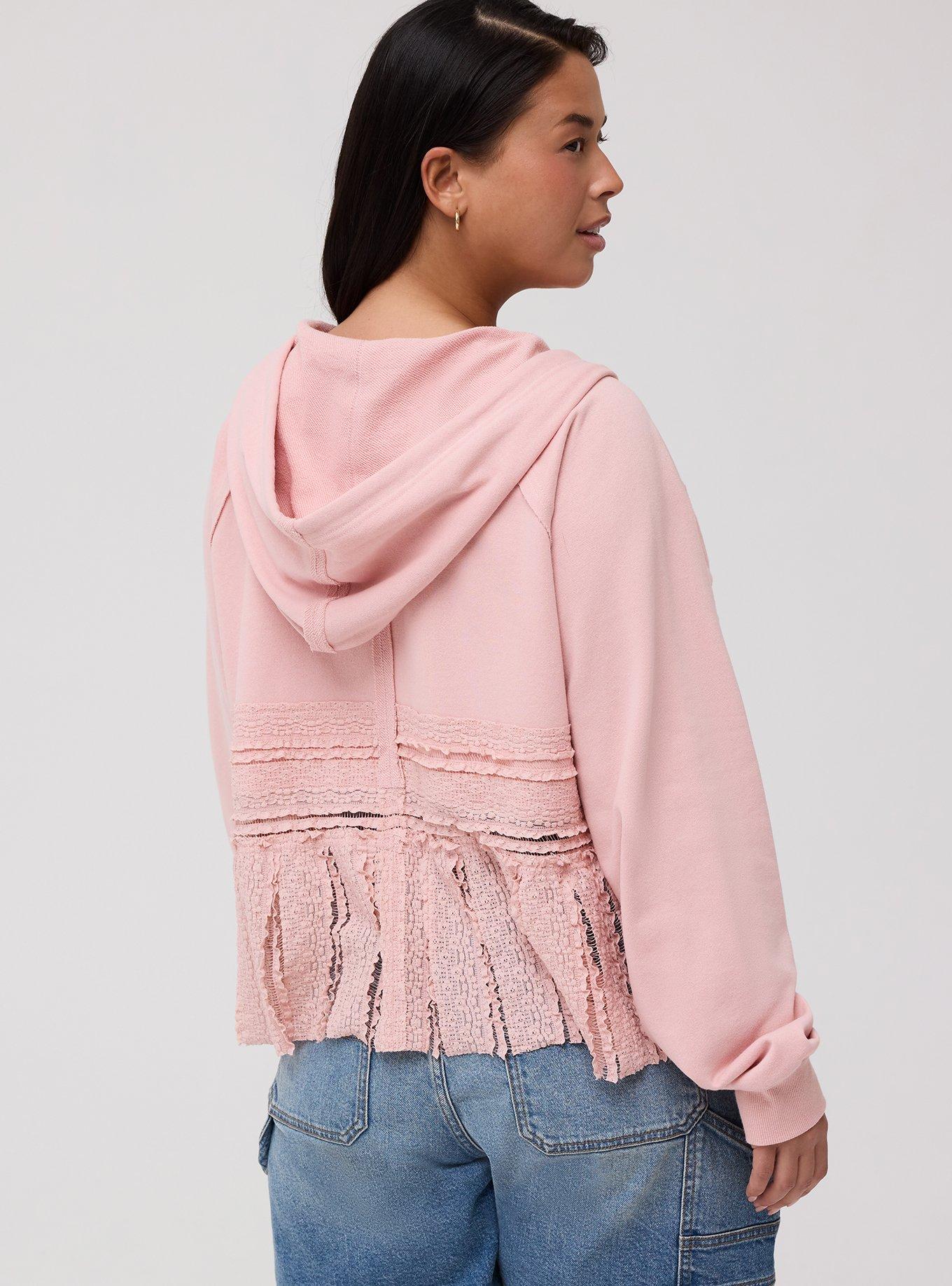 French Terry Lace Mix Hoodie, SILVER PINK, alternate