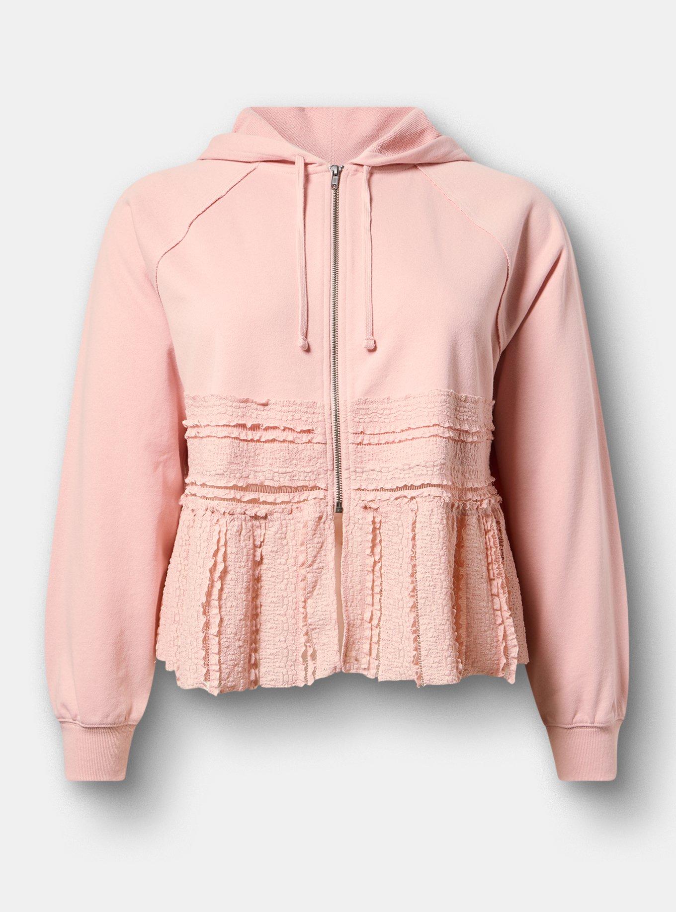 French Terry Lace Mix Hoodie, SILVER PINK, hi-res