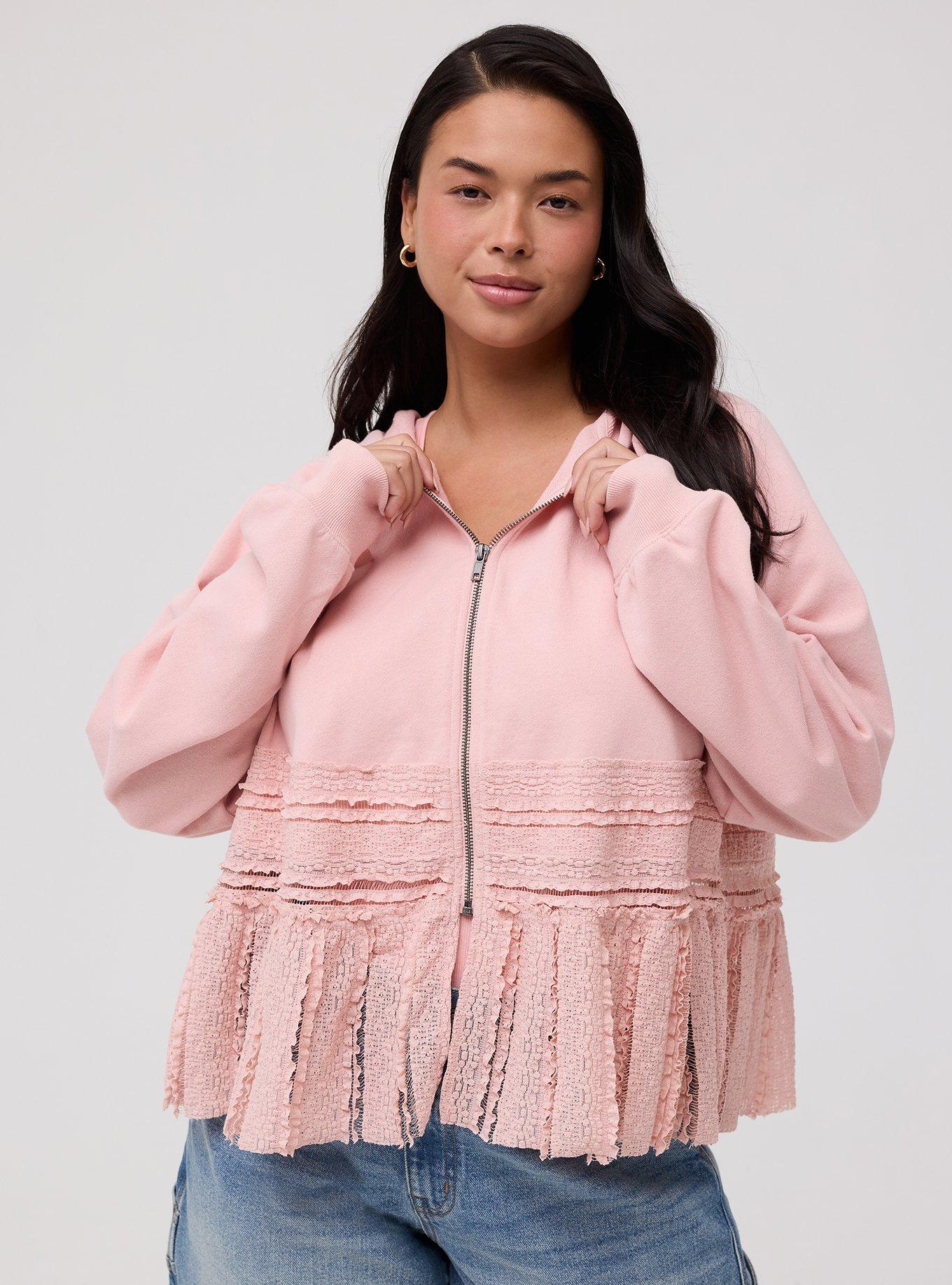 French Terry Lace Mix Hoodie, SILVER PINK, hi-res