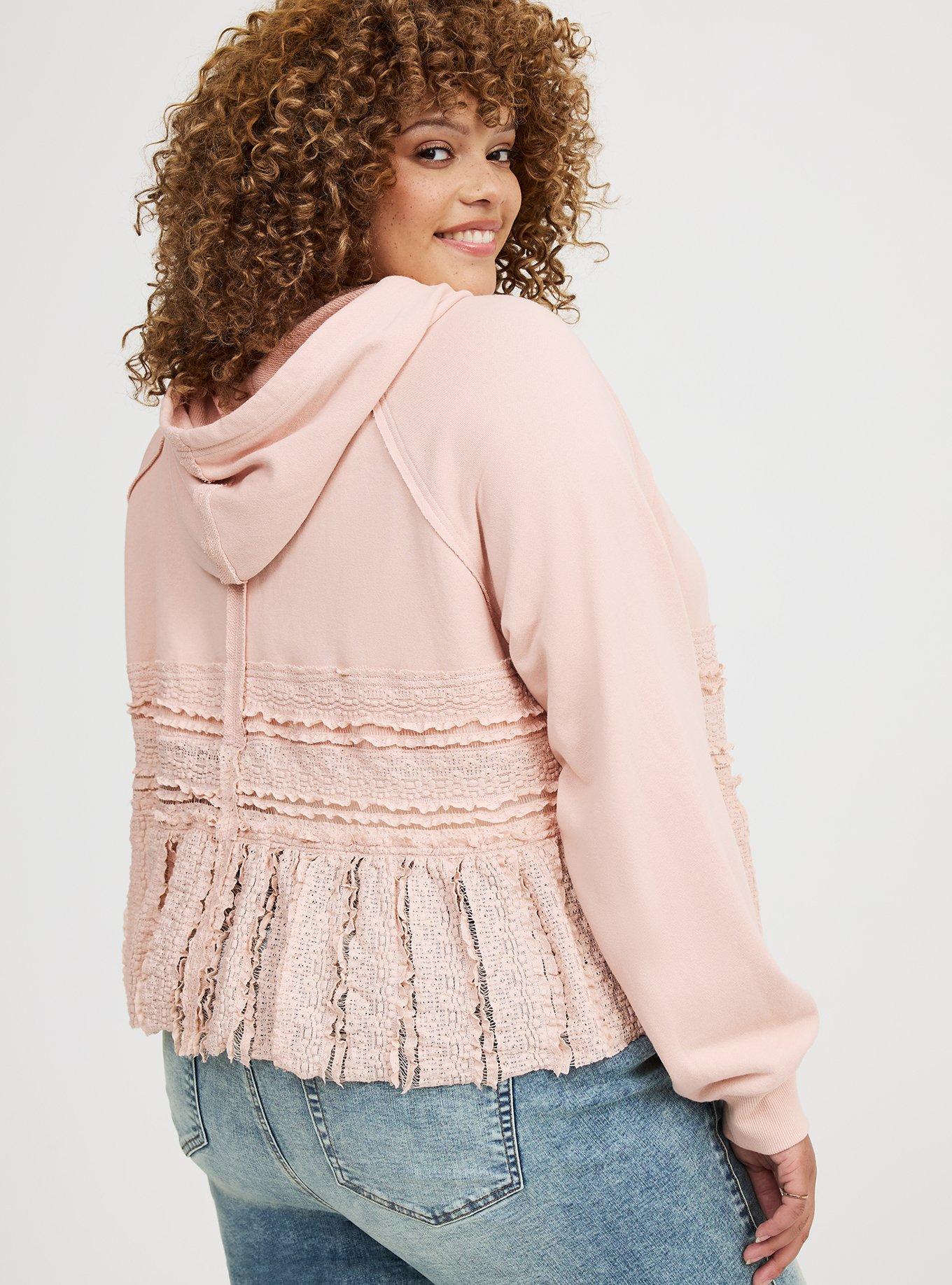 French Terry & Lace Bow Front Hoodie