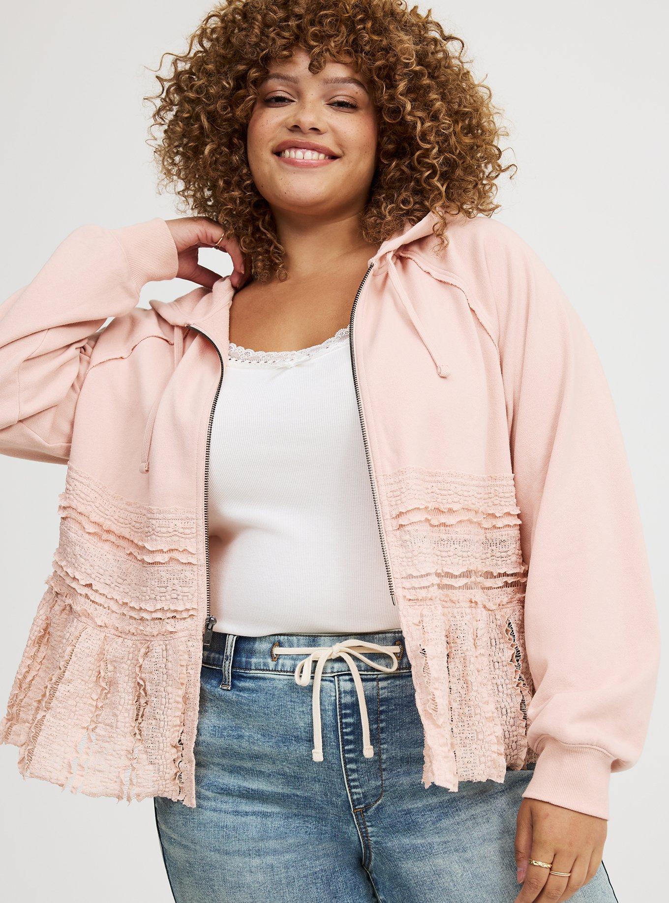 French Terry & Lace Bow Front Hoodie