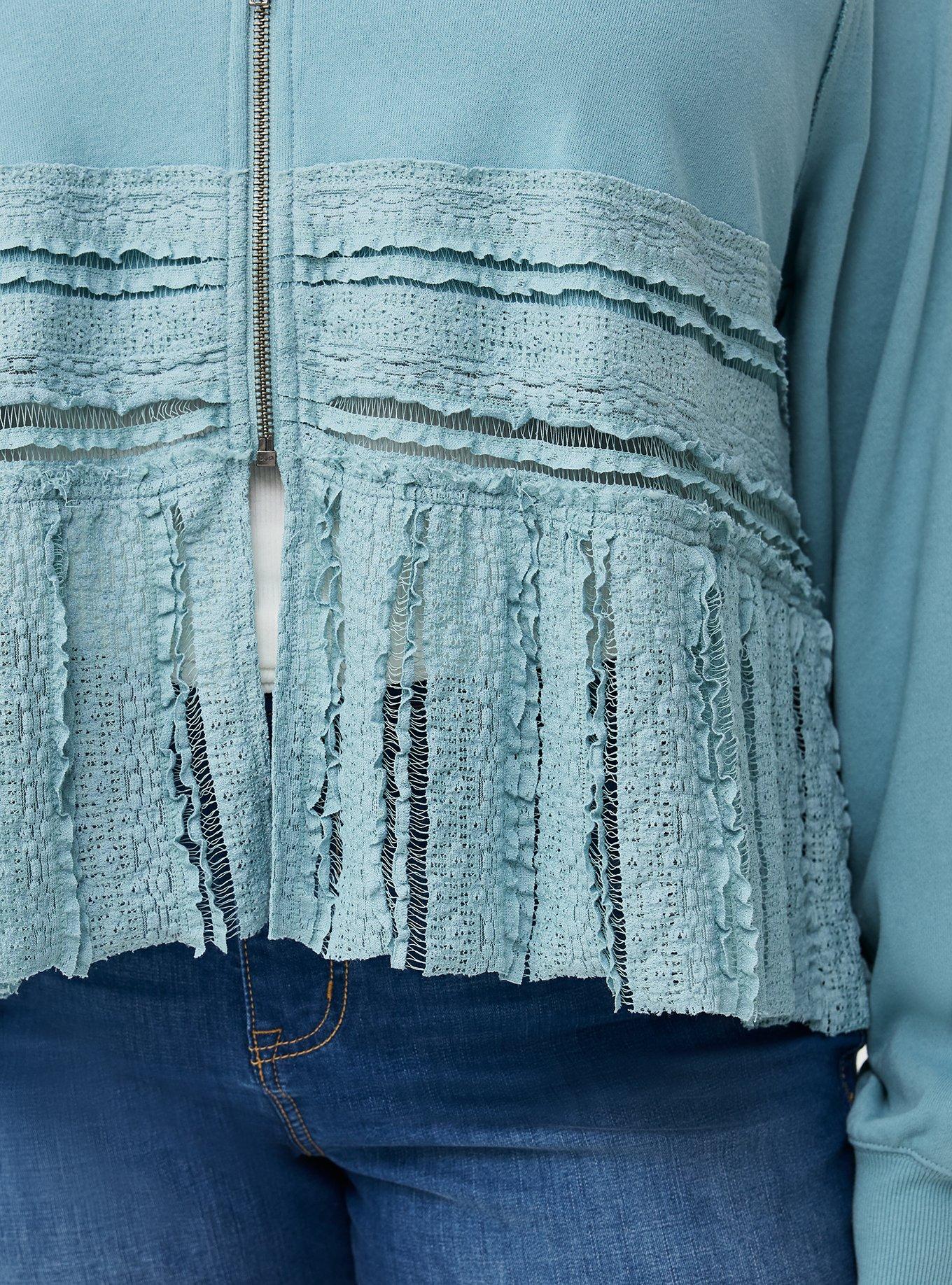 French Terry Lace Mix Hoodie, STONE BLUE, alternate