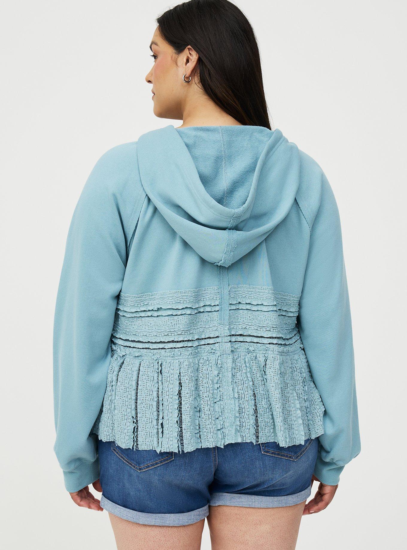 French Terry Lace Mix Hoodie, STONE BLUE, alternate
