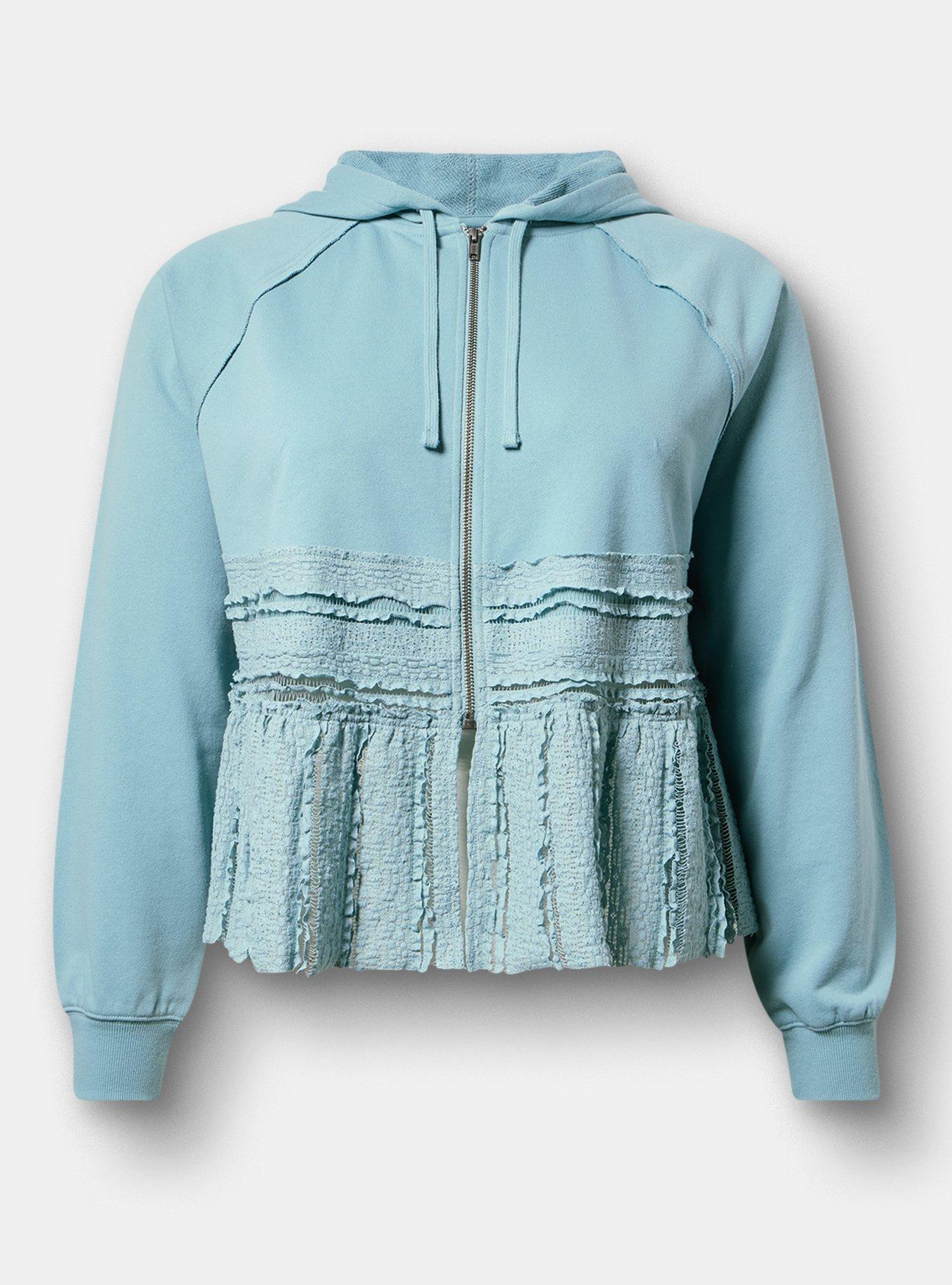 French Terry Lace Mix Hoodie, STONE BLUE, hi-res
