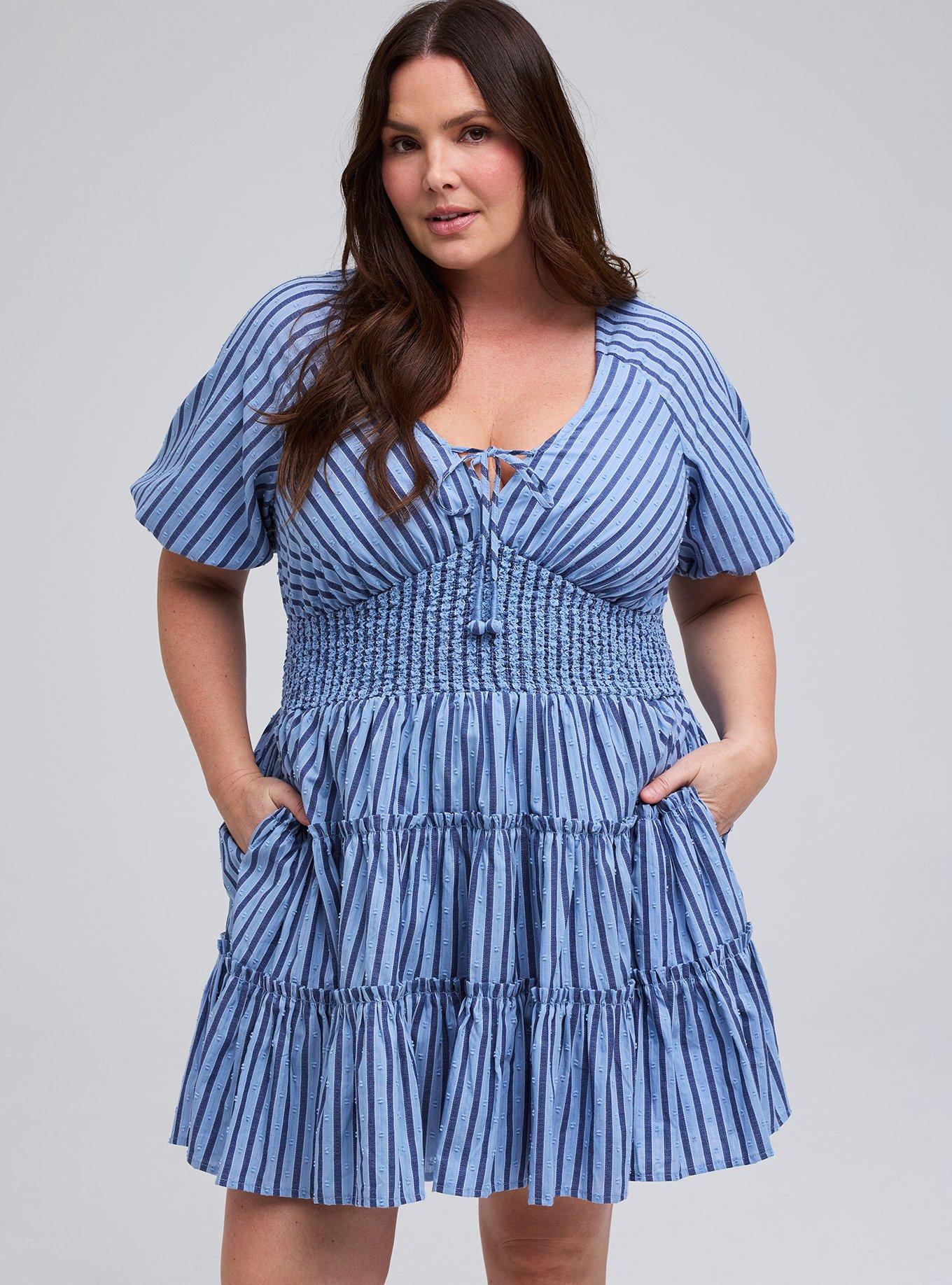 Belle Isle Puff Sleeve Mini Dress, WINSTON STRIPE BLUE, alternate