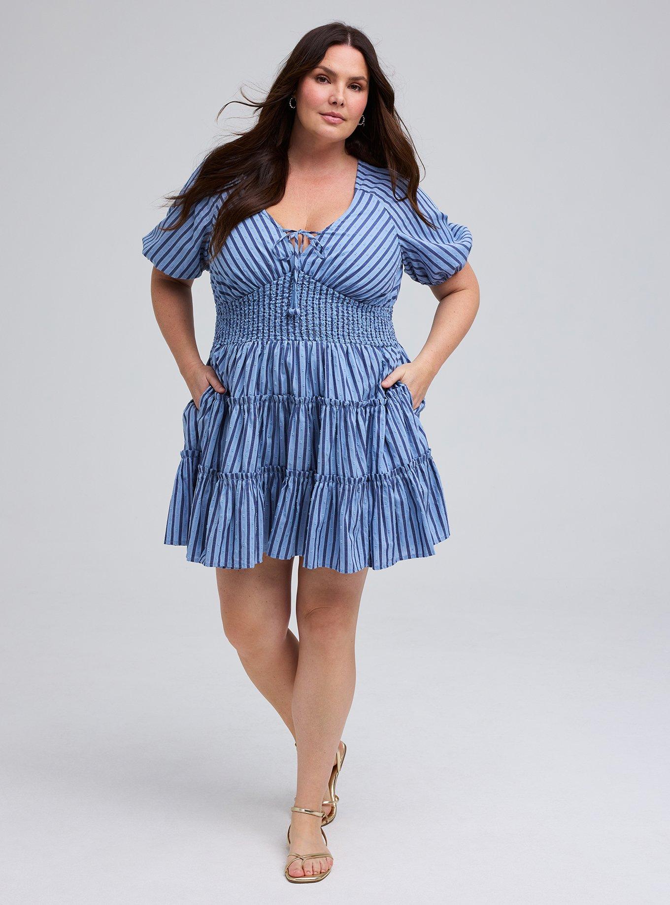 Belle Isle Puff Sleeve Mini Dress, WINSTON STRIPE BLUE, alternate