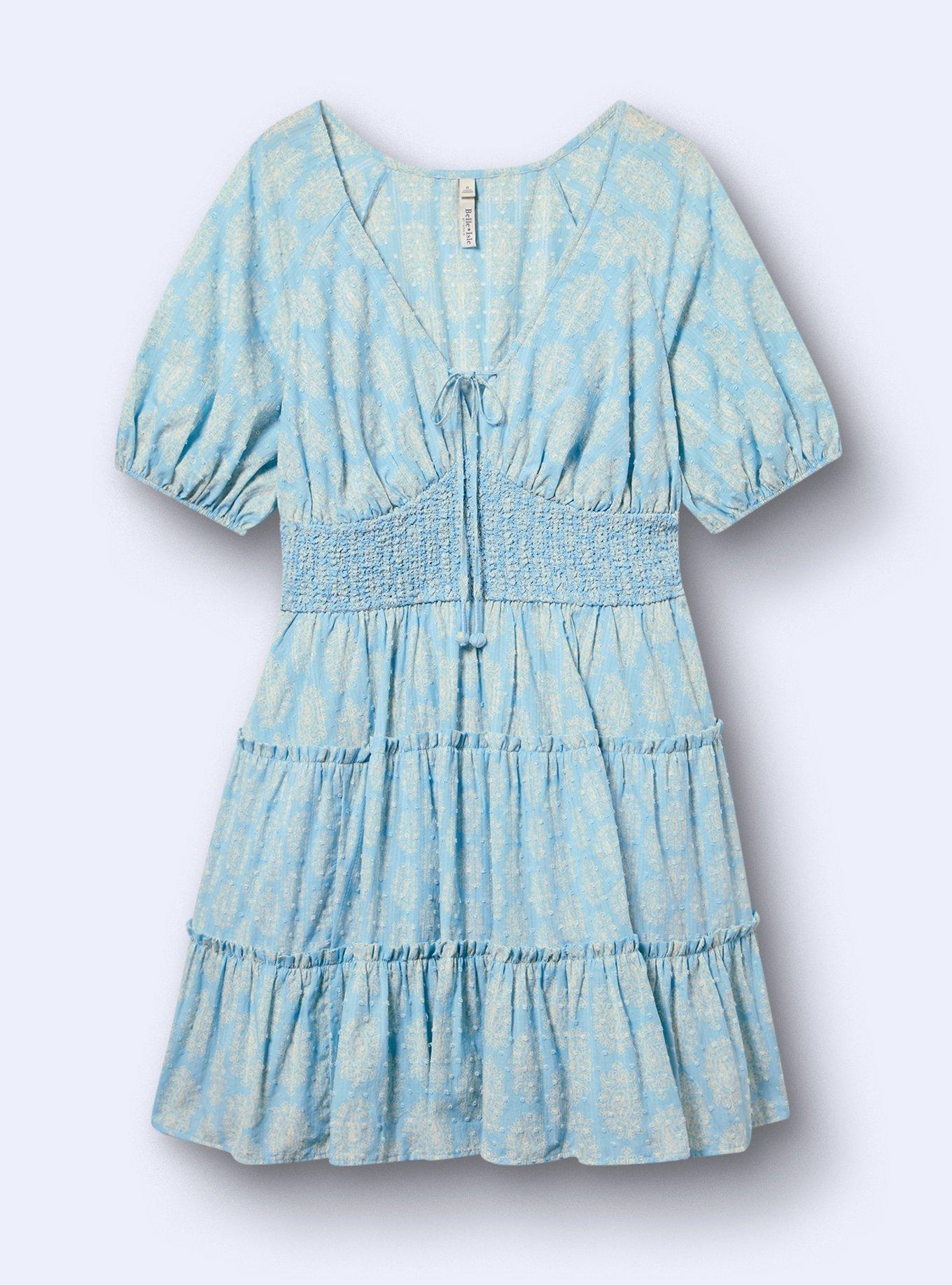 Belle Isle Puff Sleeve Smocked Mini Dress, FRIDA PAISLEY BLUE, flat