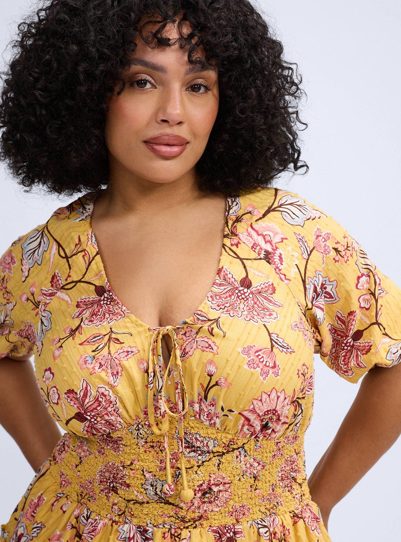 Plus Size Belle Isle Puff Sleeve Tiered Mini Dress, JANE JACO ARTWORK YELLOW, alternate