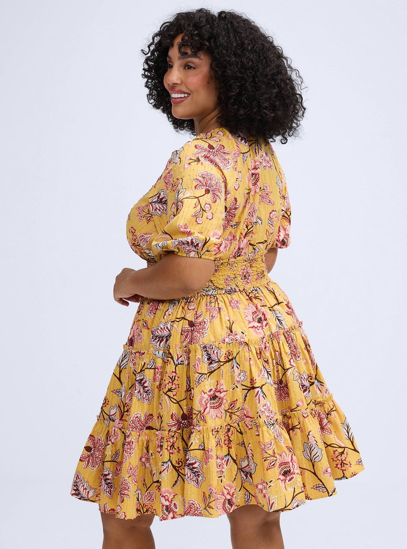 Plus Size Belle Isle Puff Sleeve Tiered Mini Dress, JANE JACO ARTWORK YELLOW, alternate