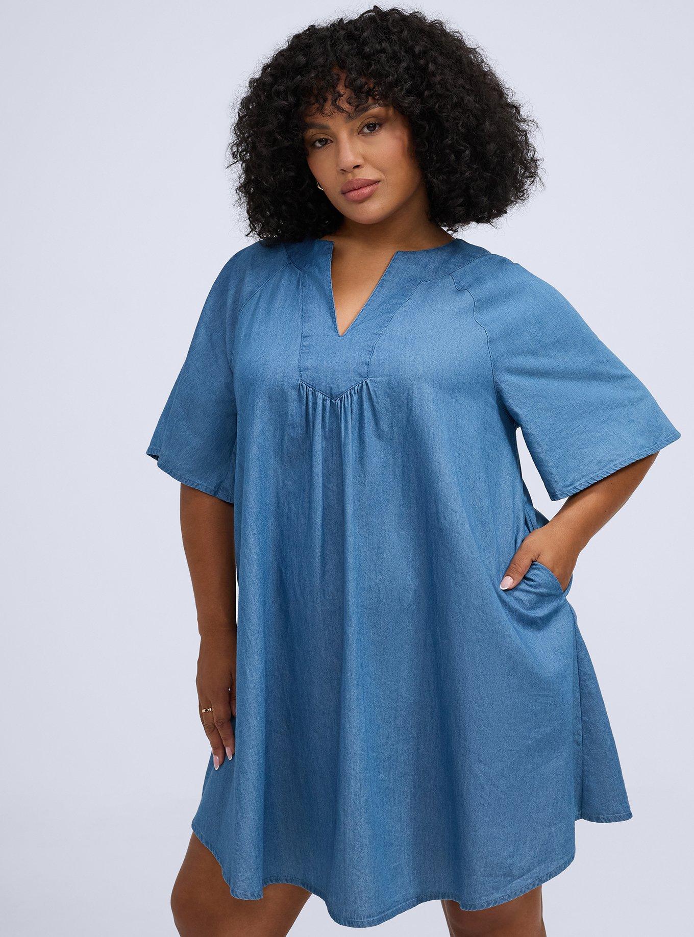 Plus Size Belle Isle Chambray Mini Dress, MEDIUM WASH, alternate