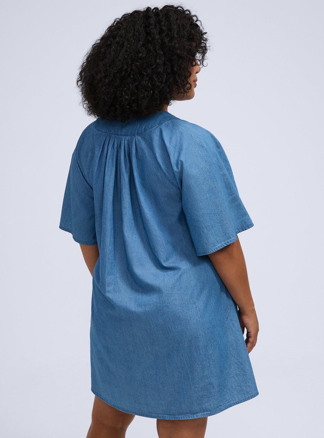 Plus Size Belle Isle Chambray Mini Dress, MEDIUM WASH, alternate