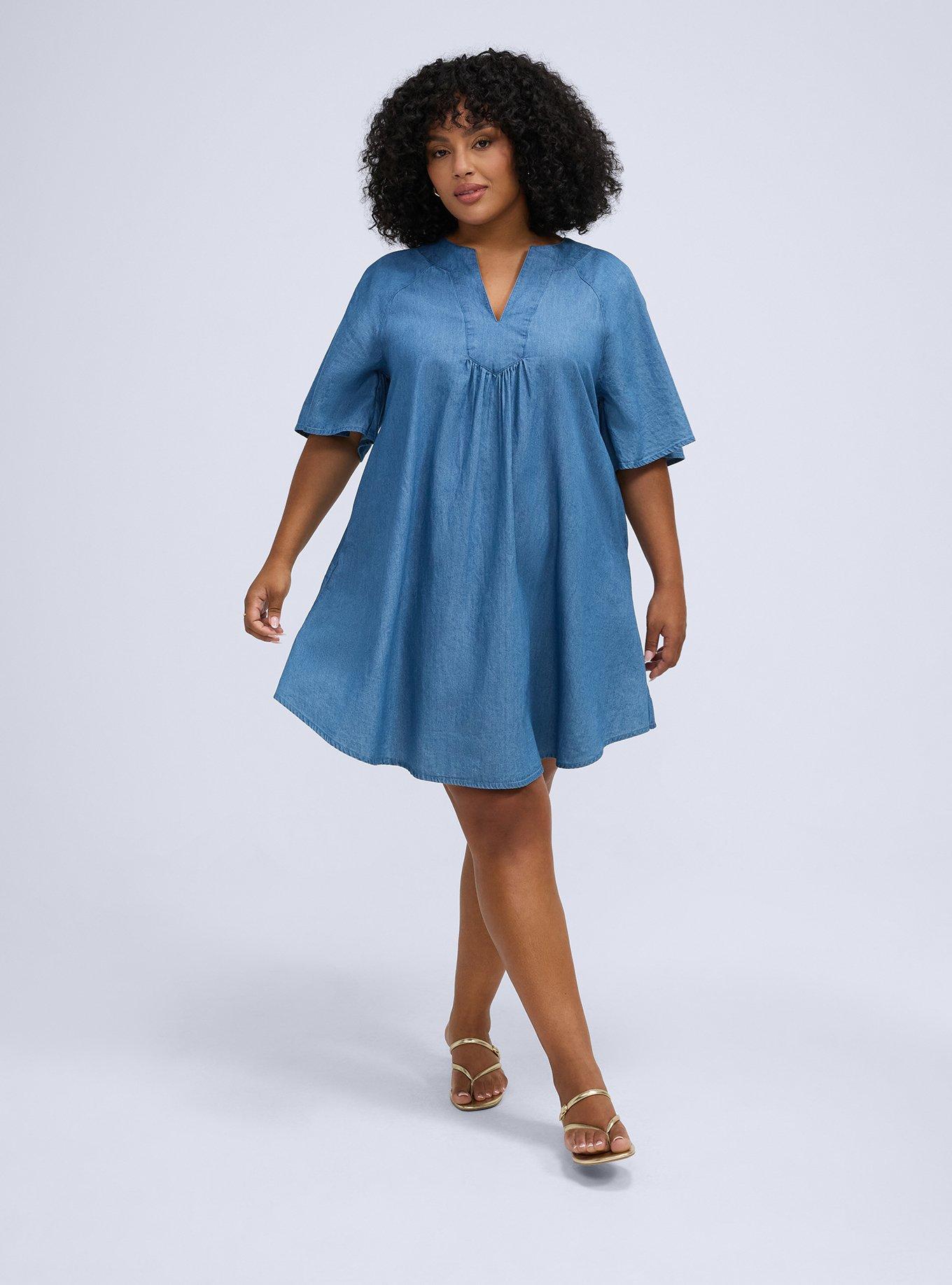 Plus Size Belle Isle Chambray Mini Dress, MEDIUM WASH, alternate