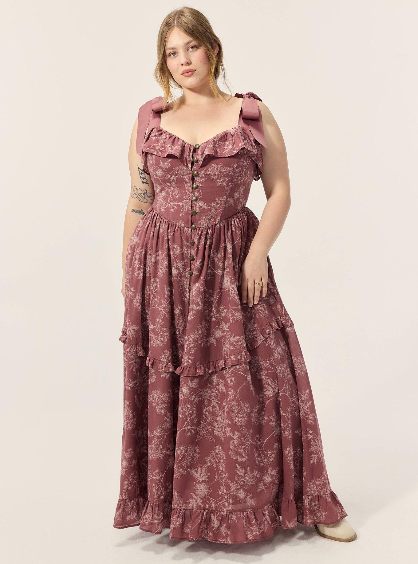 Plus Size Festi Button Front Tie-Strap Maxi Dress, WOODROW FLORAL BRICK, alternate