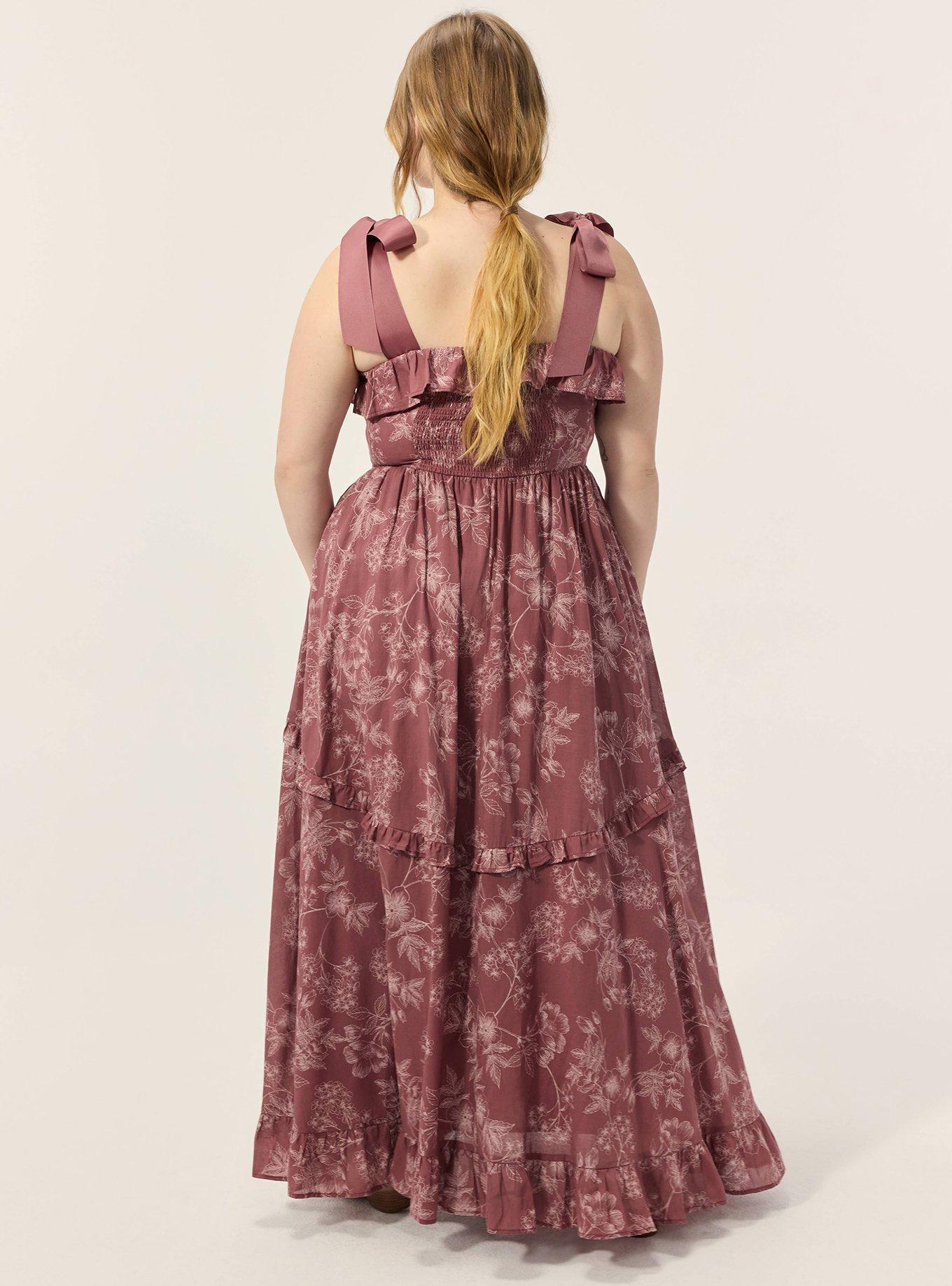 Plus Size Festi Button Front Tie-Strap Maxi Dress, WOODROW FLORAL BRICK, alternate