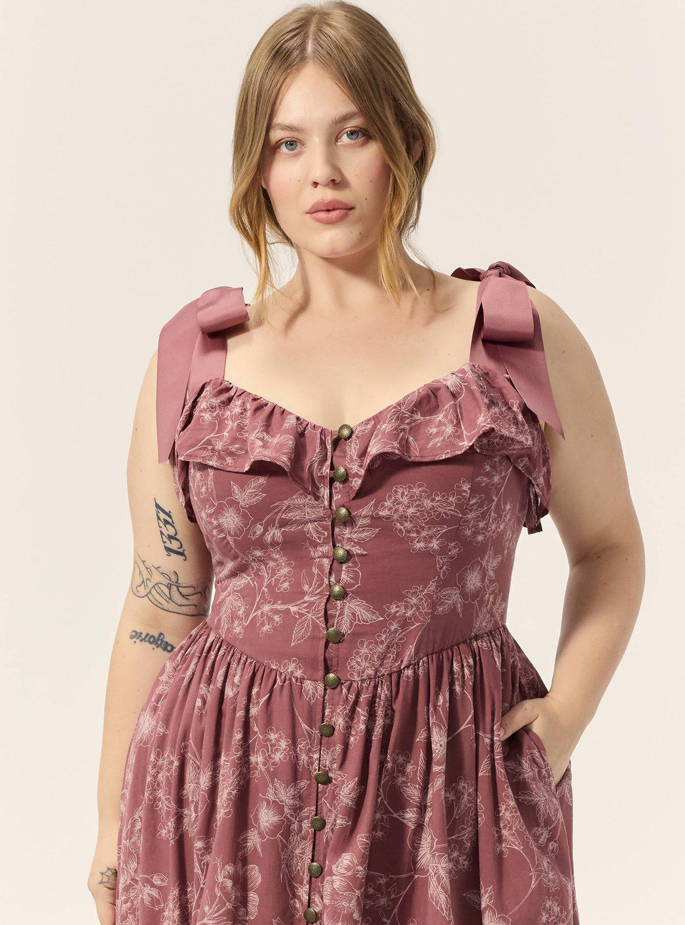 Plus Size Festi Button Front Tie-Strap Maxi Dress, WOODROW FLORAL BRICK, alternate