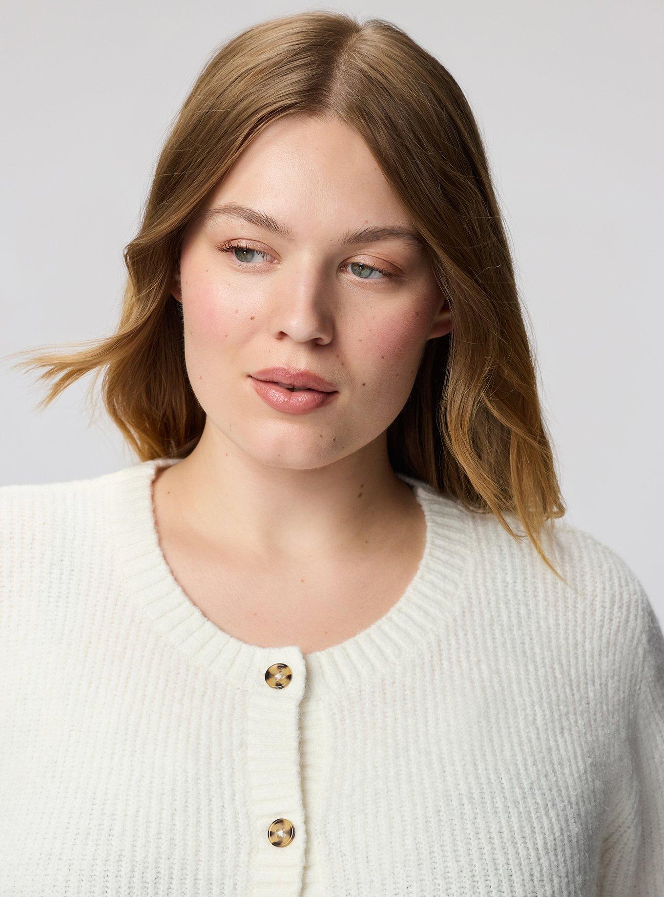 Vegan Cashmere Crew Cardigan, WHISPER WHITE, alternate