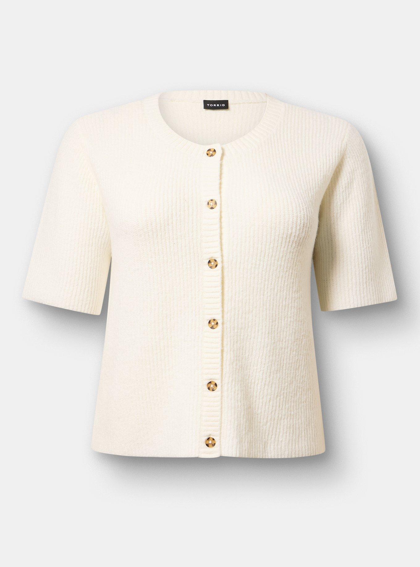 Vegan Cashmere Crew Cardigan, WHISPER WHITE, flat