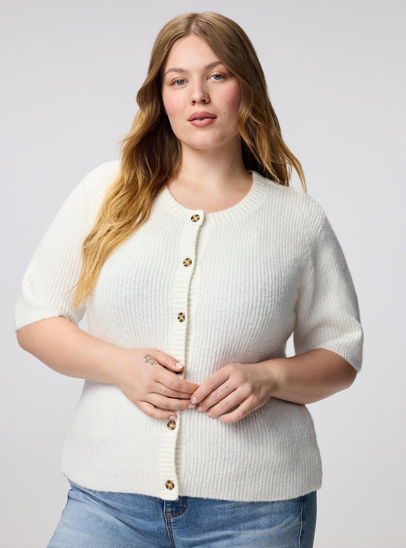 Vegan Cashmere Crew Cardigan, WHISPER WHITE, hi-res