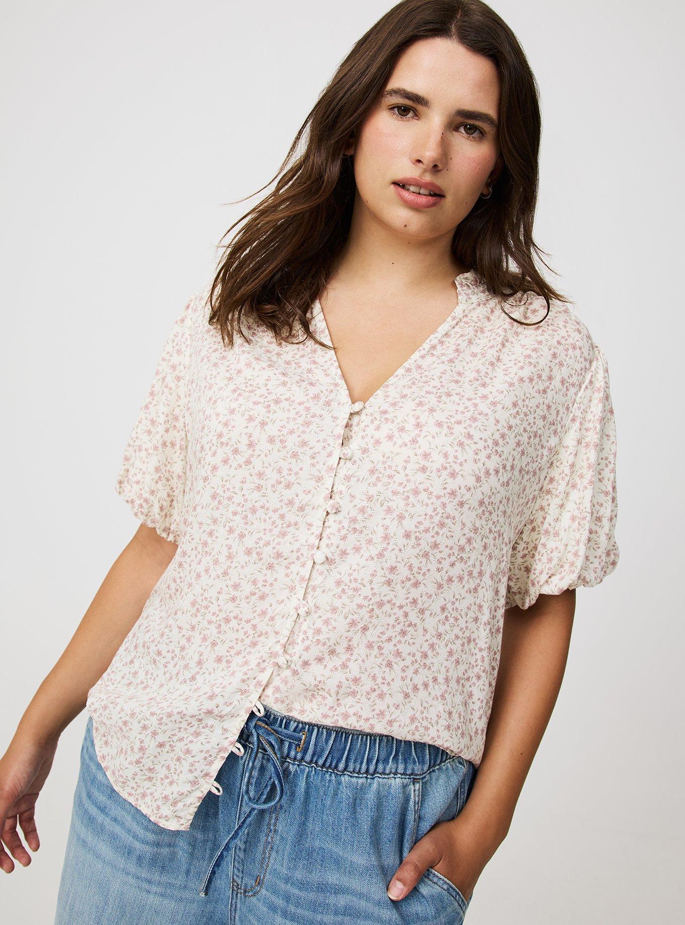 Dobby Button-Up Blouse