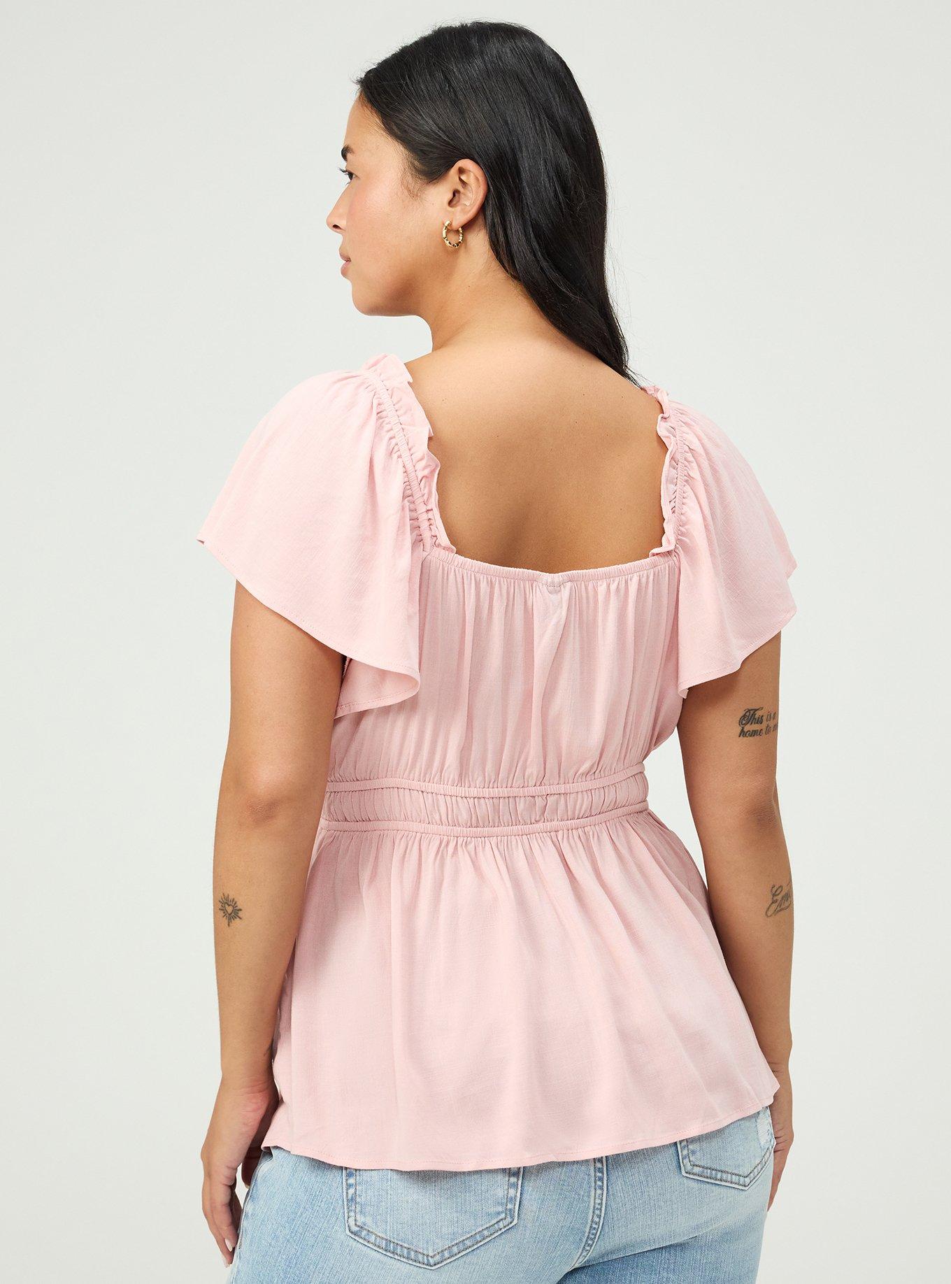 V-Neck Flutter Sleeve Blouse, SILVER PINK, alternate