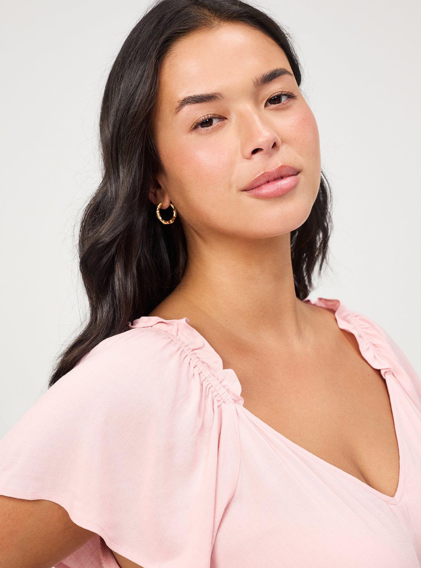 V-Neck Flutter Sleeve Blouse, SILVER PINK, alternate