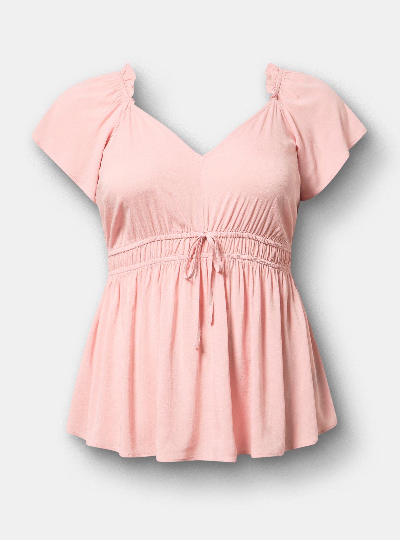 V-Neck Flutter Sleeve Blouse, SILVER PINK, hi-res