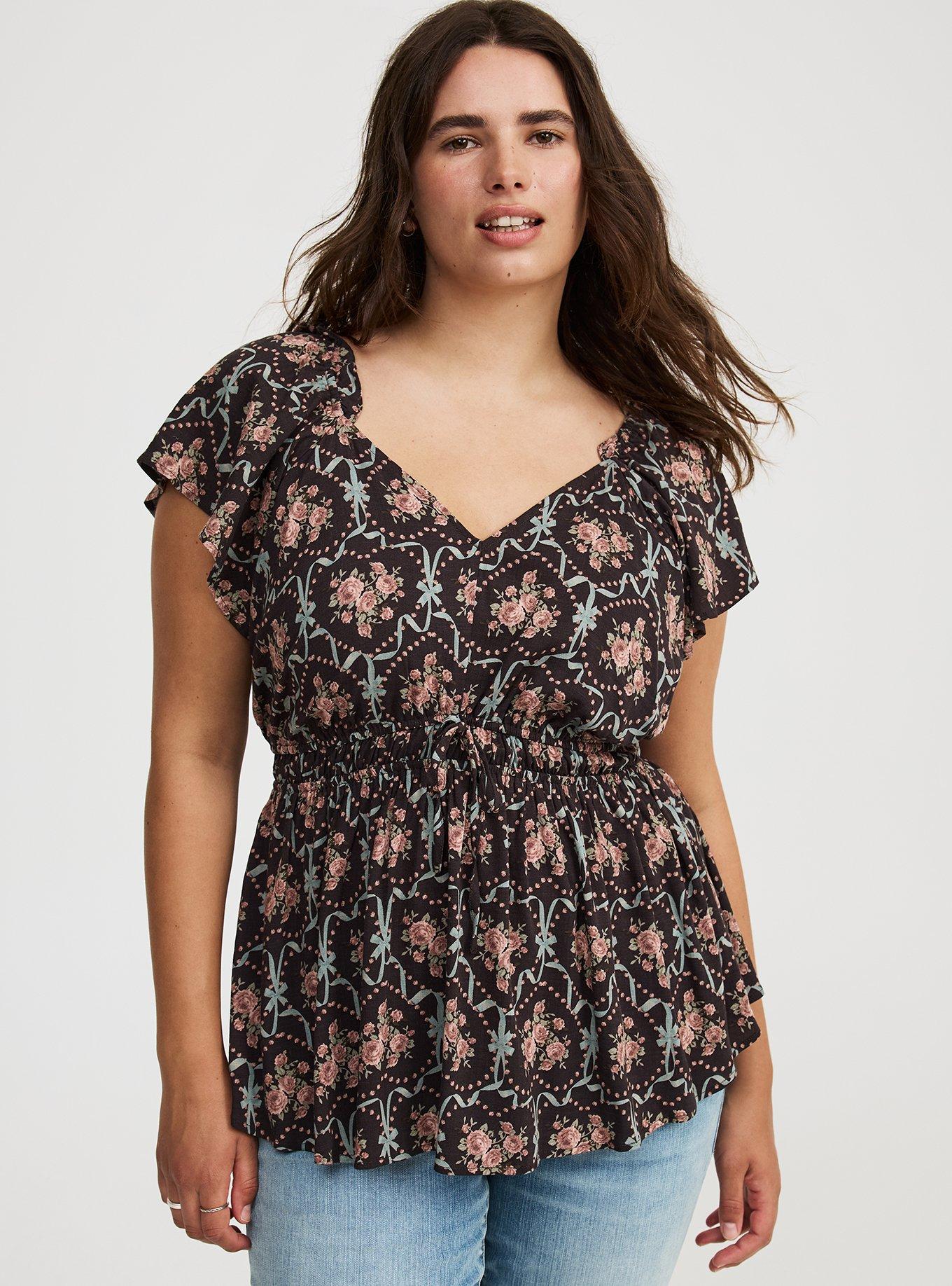 V-Neck Flutter-Sleeve Blouse