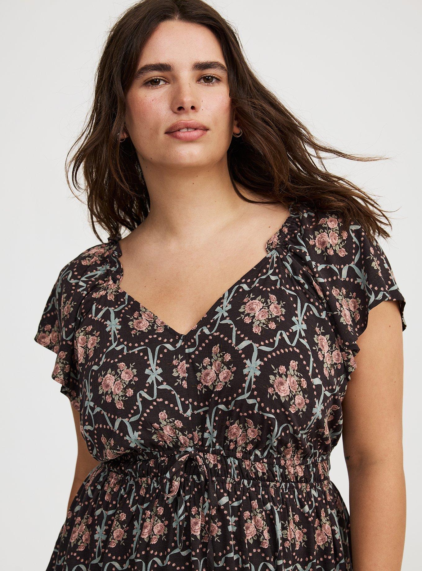 V-Neck Flutter-Sleeve Blouse