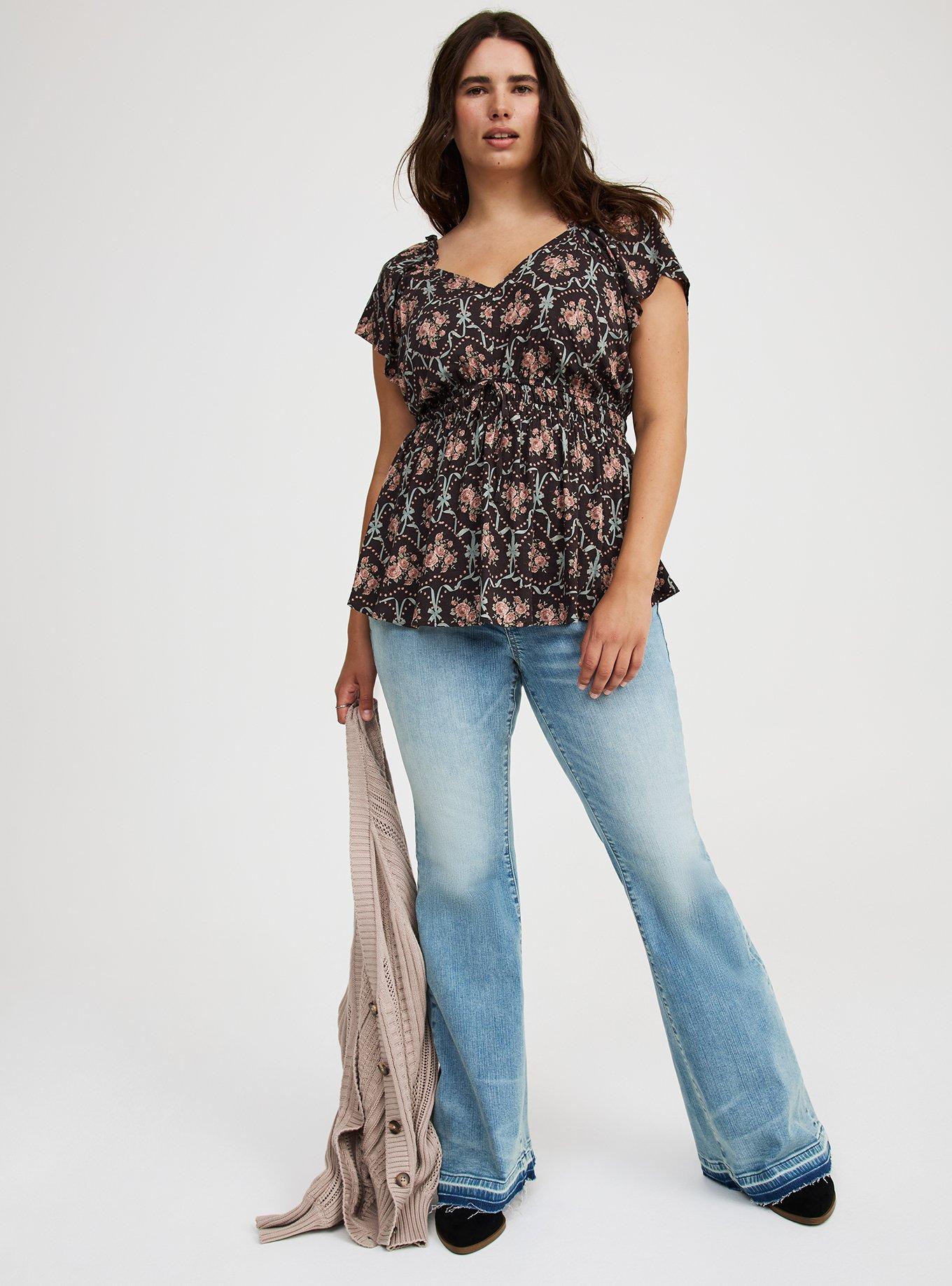 V-Neck Flutter-Sleeve Blouse