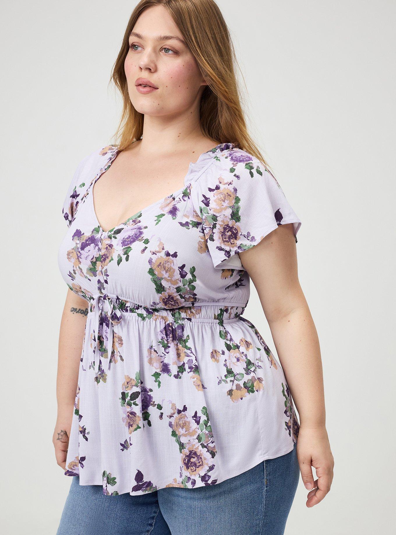V-Neck Flutter Sleeve Blouse, KATHERINE FLORAL LILAC, alternate