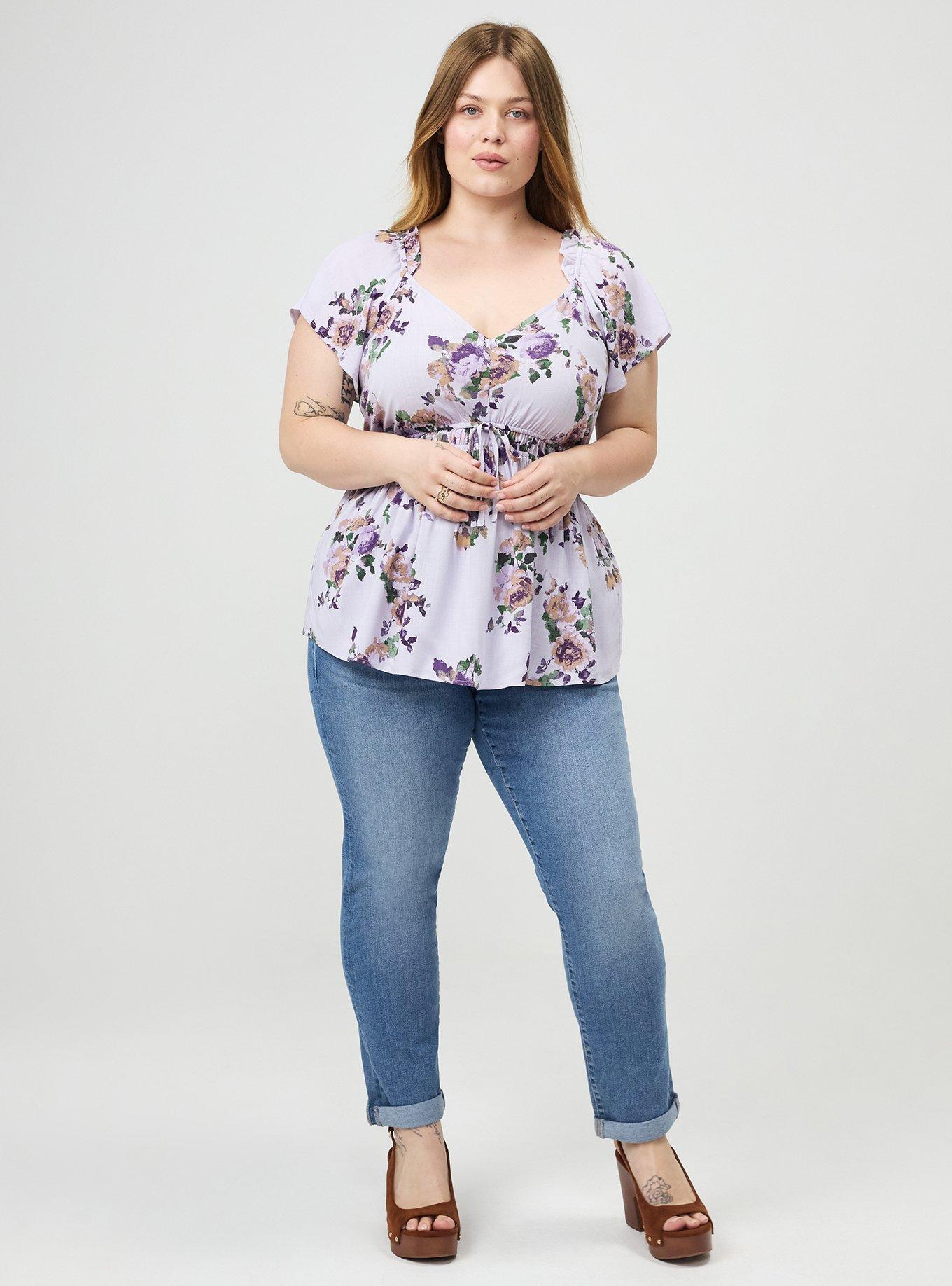 V-Neck Flutter Sleeve Blouse, KATHERINE FLORAL LILAC, alternate