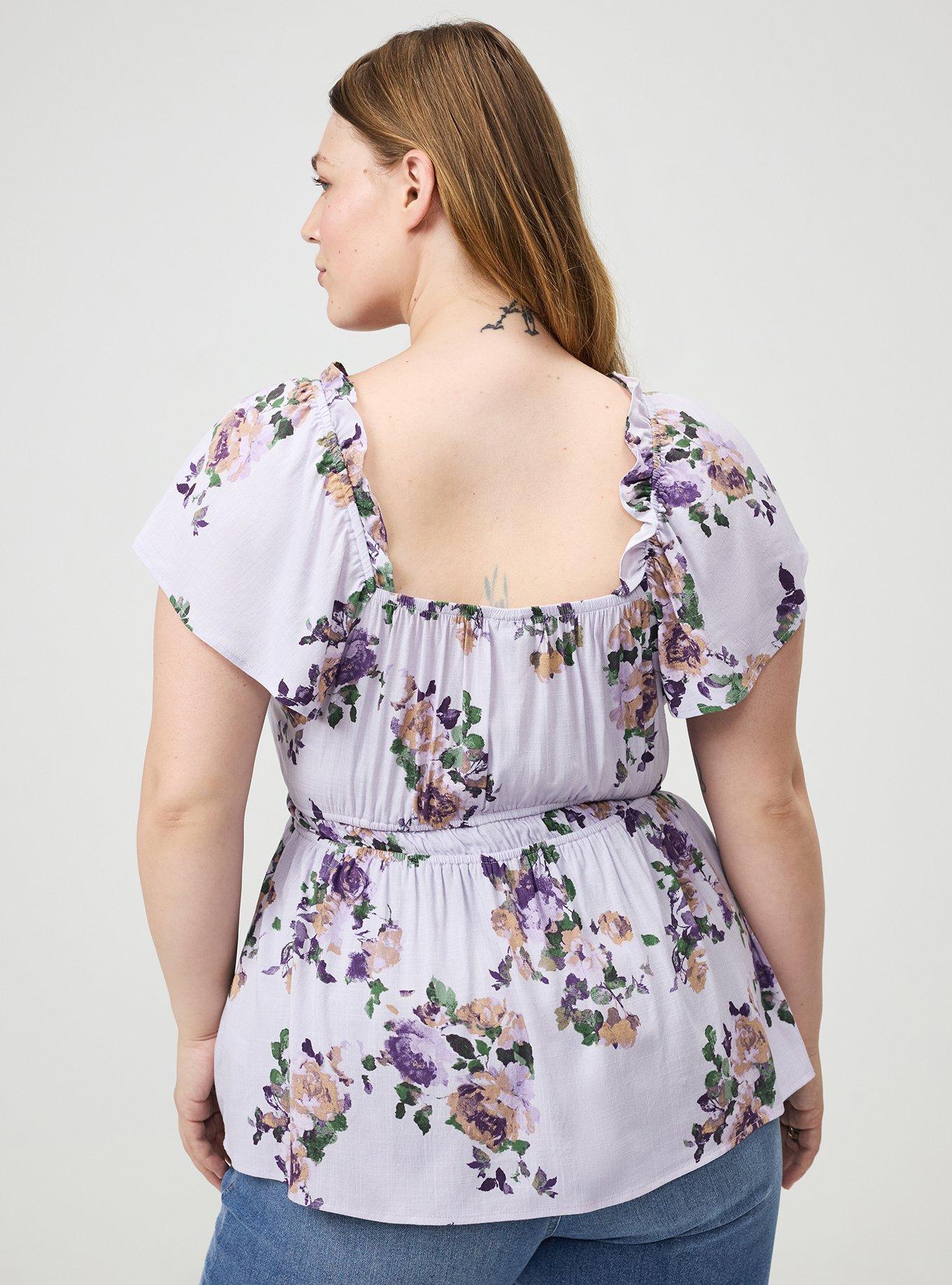 V-Neck Flutter Sleeve Blouse, KATHERINE FLORAL LILAC, alternate