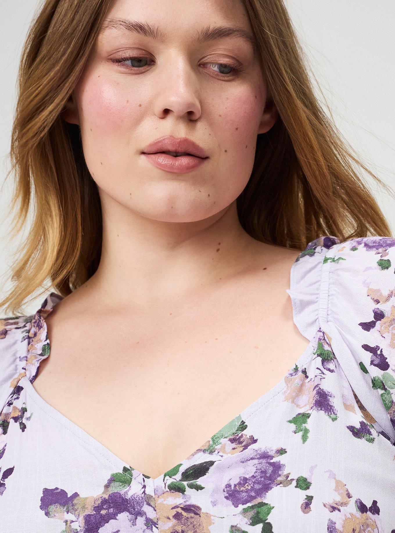 V-Neck Flutter Sleeve Blouse, KATHERINE FLORAL LILAC, alternate