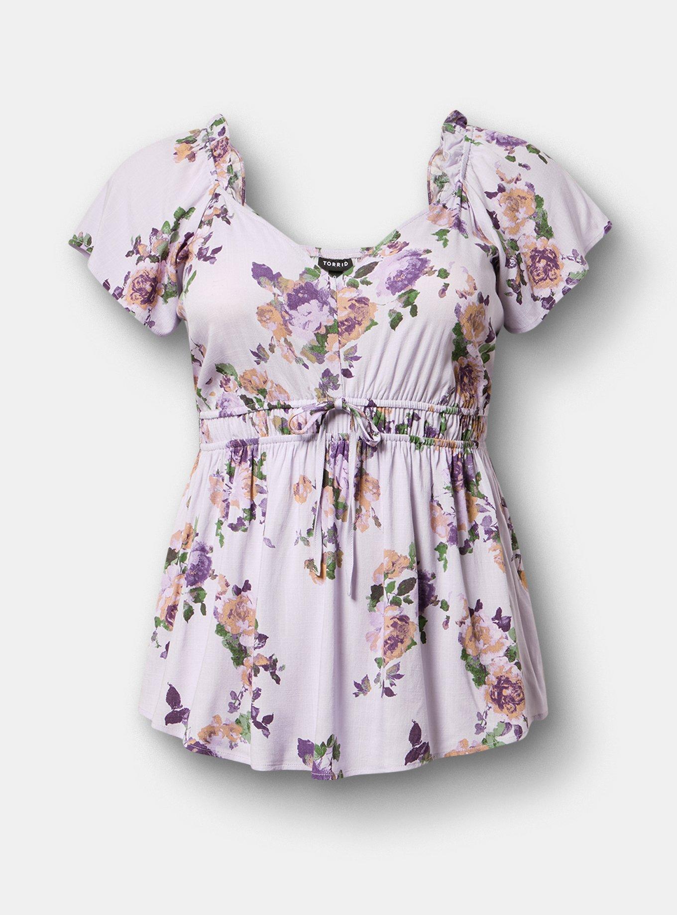 V-Neck Flutter Sleeve Blouse, KATHERINE FLORAL LILAC, flat