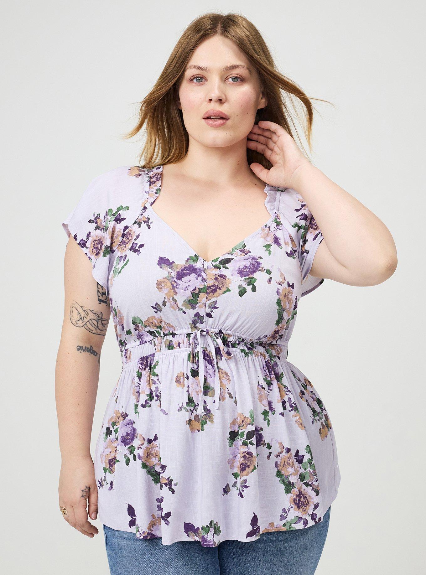 V-Neck Flutter Sleeve Blouse, KATHERINE FLORAL LILAC, hi-res