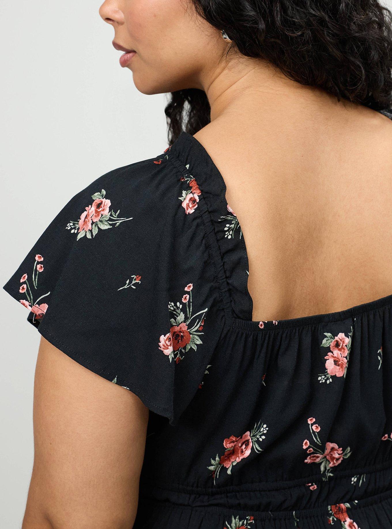 V-Neck Flutter Sleeve Blouse, PENNY PORTUGAL BLACK, alternate