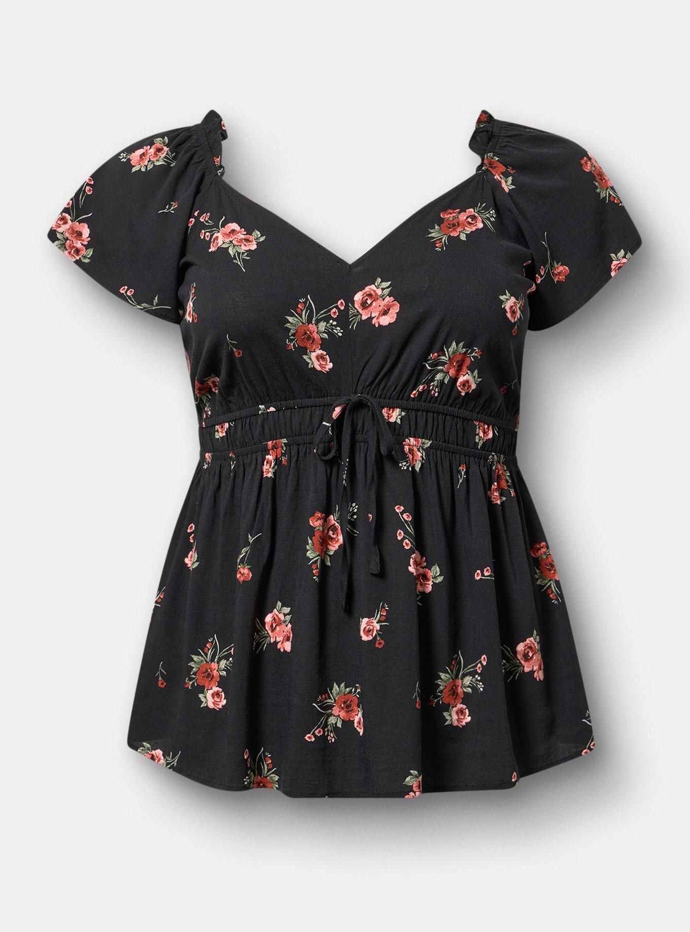 V-Neck Flutter Sleeve Blouse, PENNY PORTUGAL BLACK, hi-res