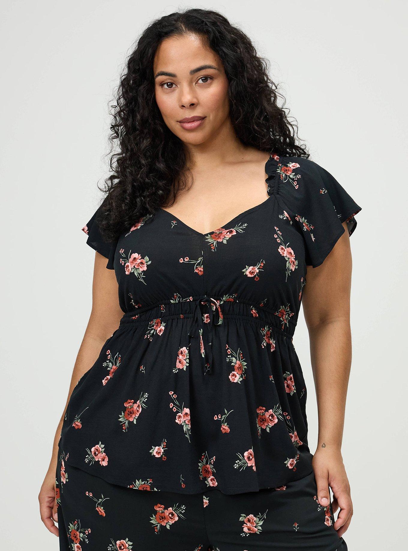 V-Neck Flutter Sleeve Blouse, PENNY PORTUGAL BLACK, hi-res