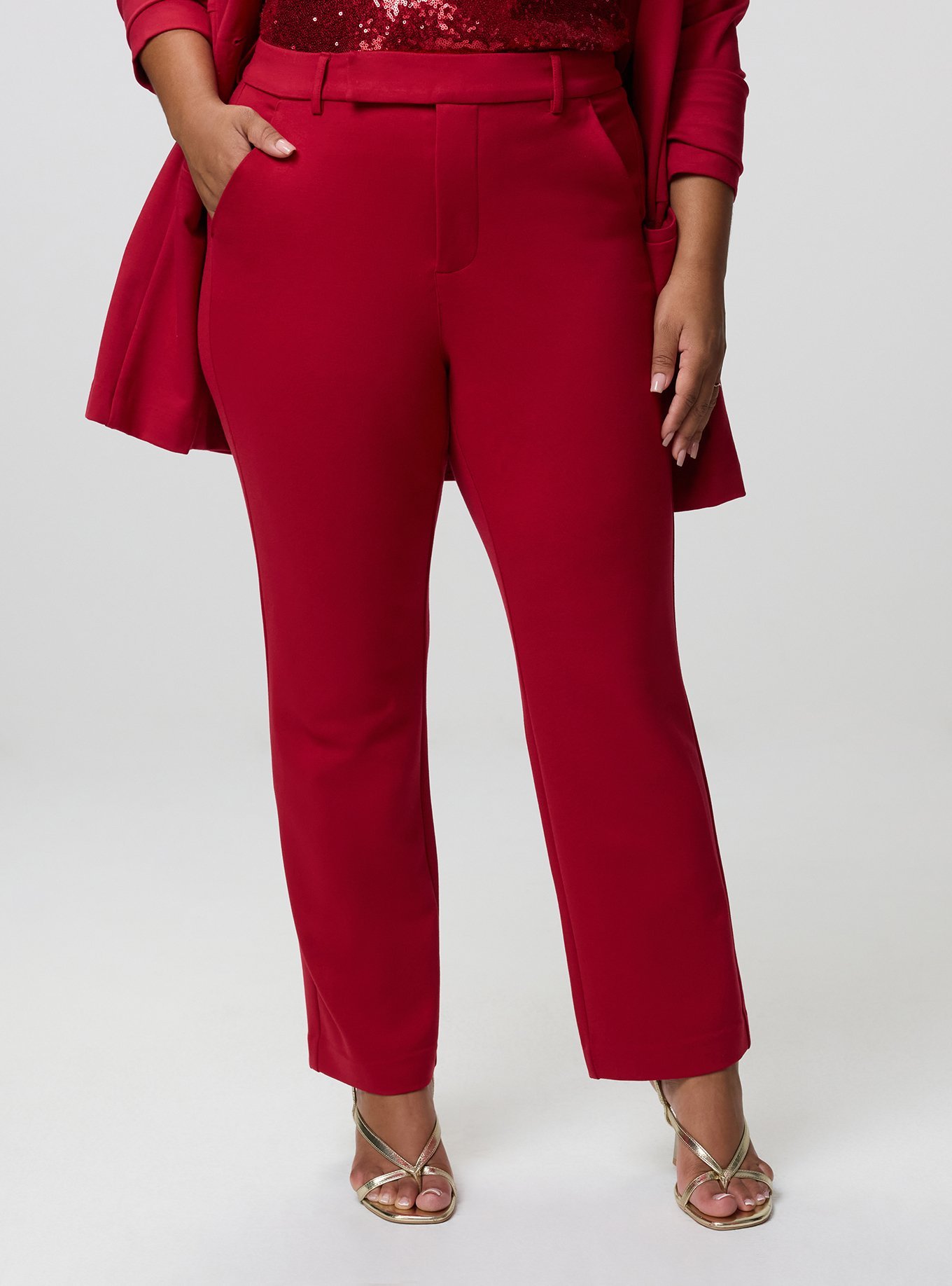 Plus Size Studio High-Rise Ponte Trouser Pant, JESTER RED, alternate