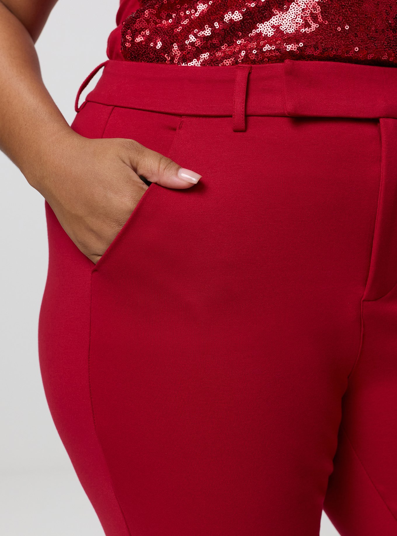 Plus Size Studio High-Rise Ponte Trouser Pant, JESTER RED, alternate