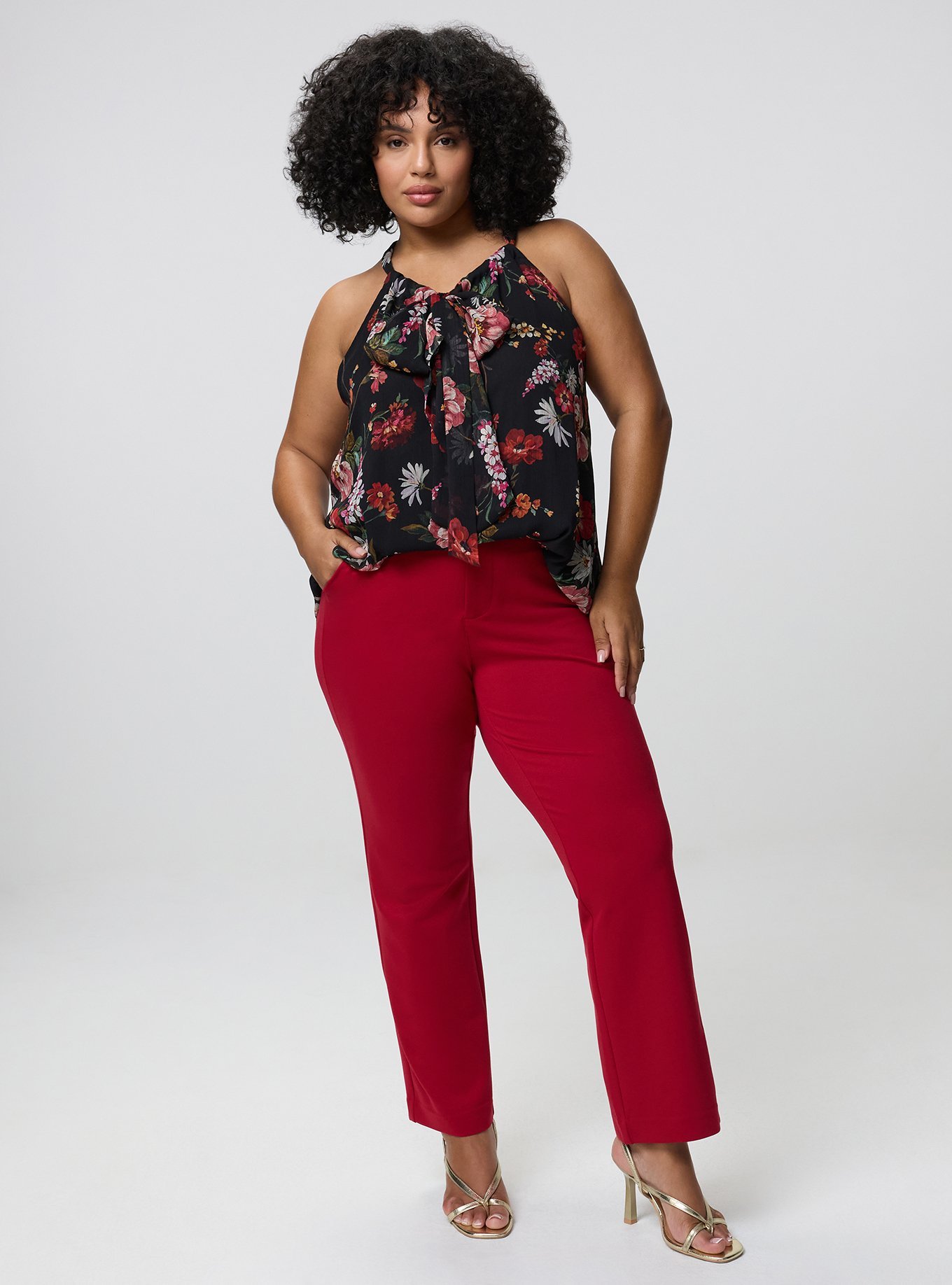 Plus Size Studio High-Rise Ponte Trouser Pant, JESTER RED, alternate